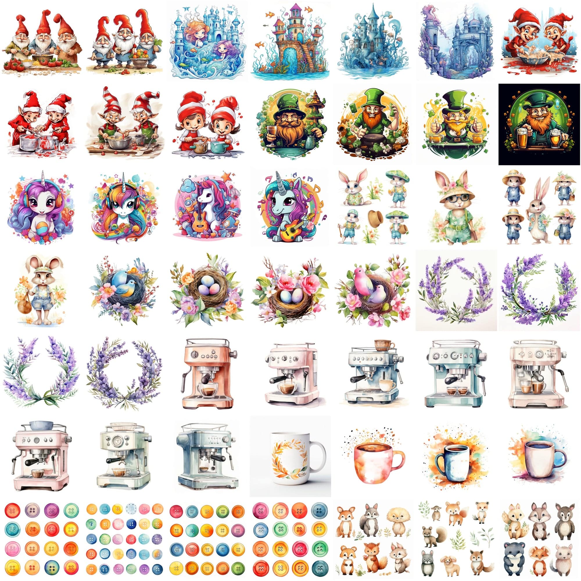 825 Colorful Watercolor Illustrations - Commercial License Included Digital Download Sumobundle