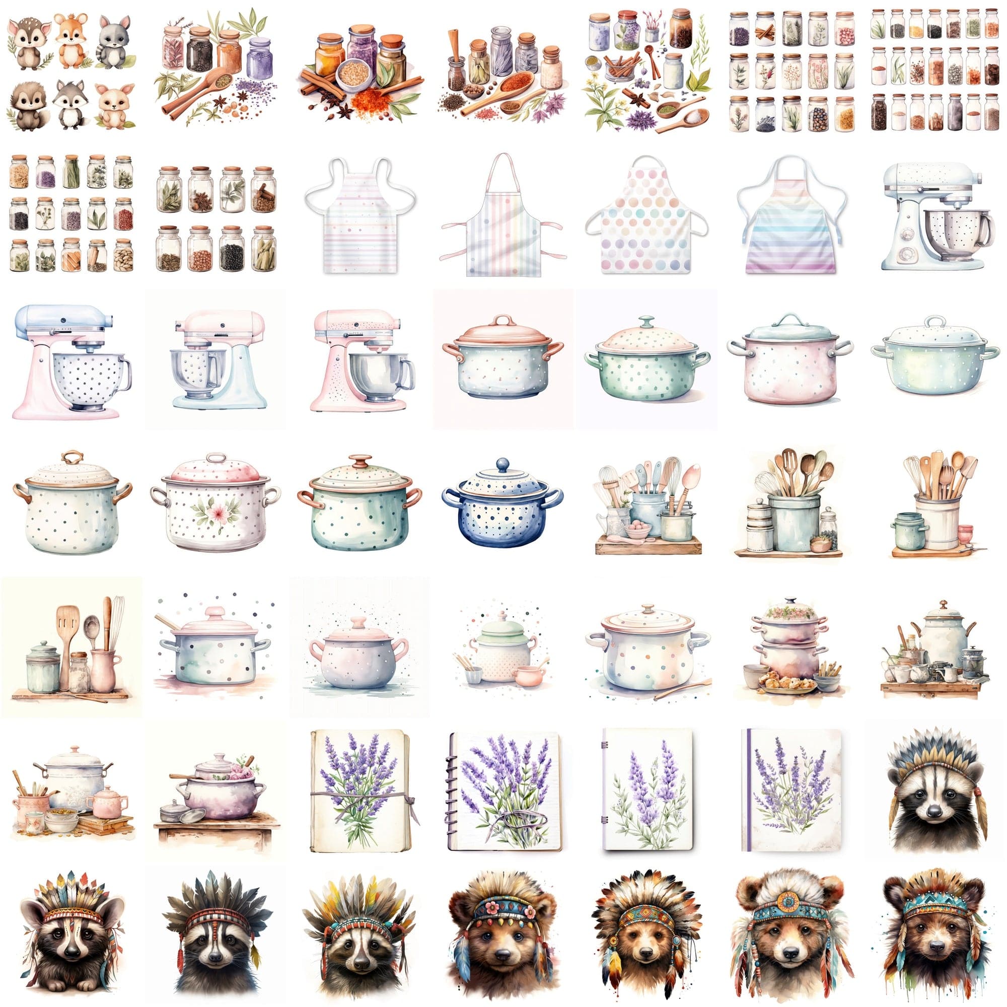 825 Colorful Watercolor Illustrations - Commercial License Included Digital Download Sumobundle