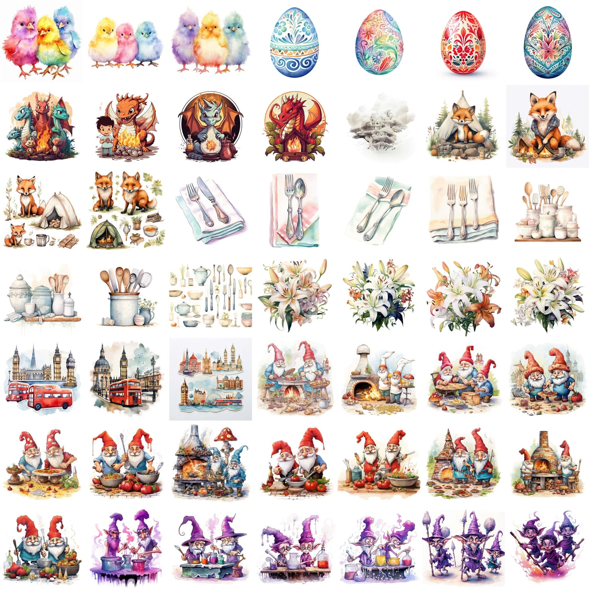 825 Colorful Watercolor Illustrations - Commercial License Included Digital Download Sumobundle