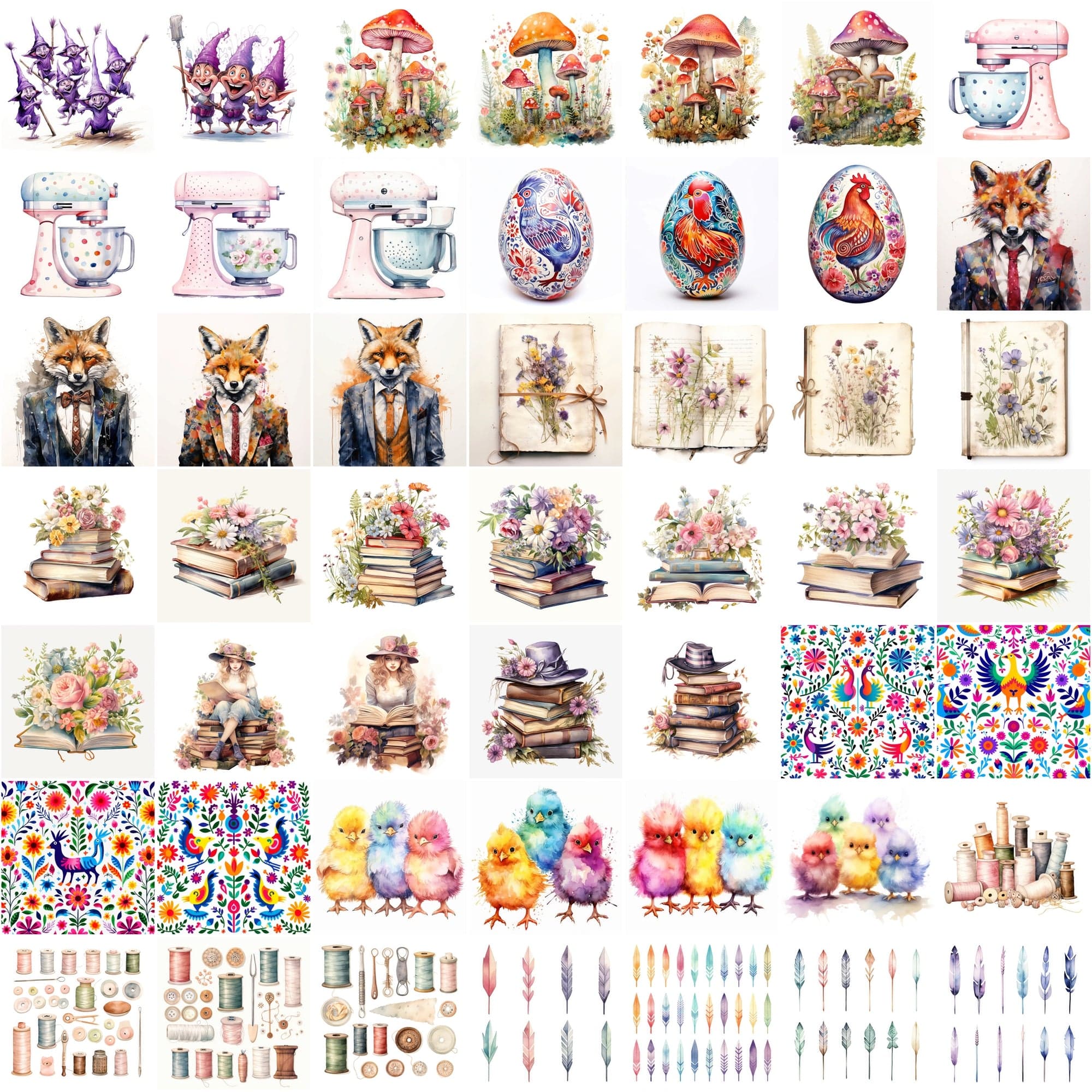 825 Colorful Watercolor Illustrations - Commercial License Included Digital Download Sumobundle