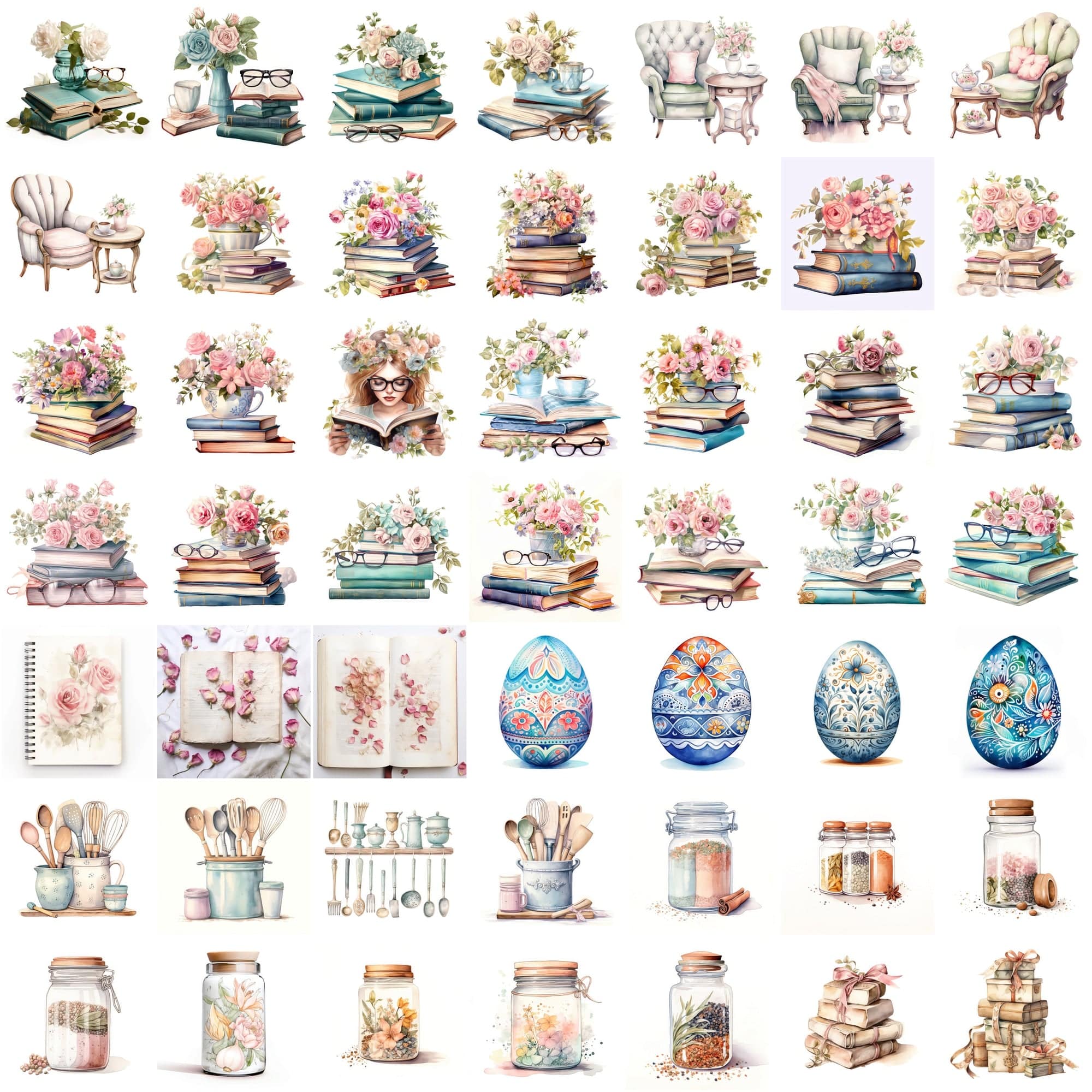 825 Colorful Watercolor Illustrations - Commercial License Included Digital Download Sumobundle