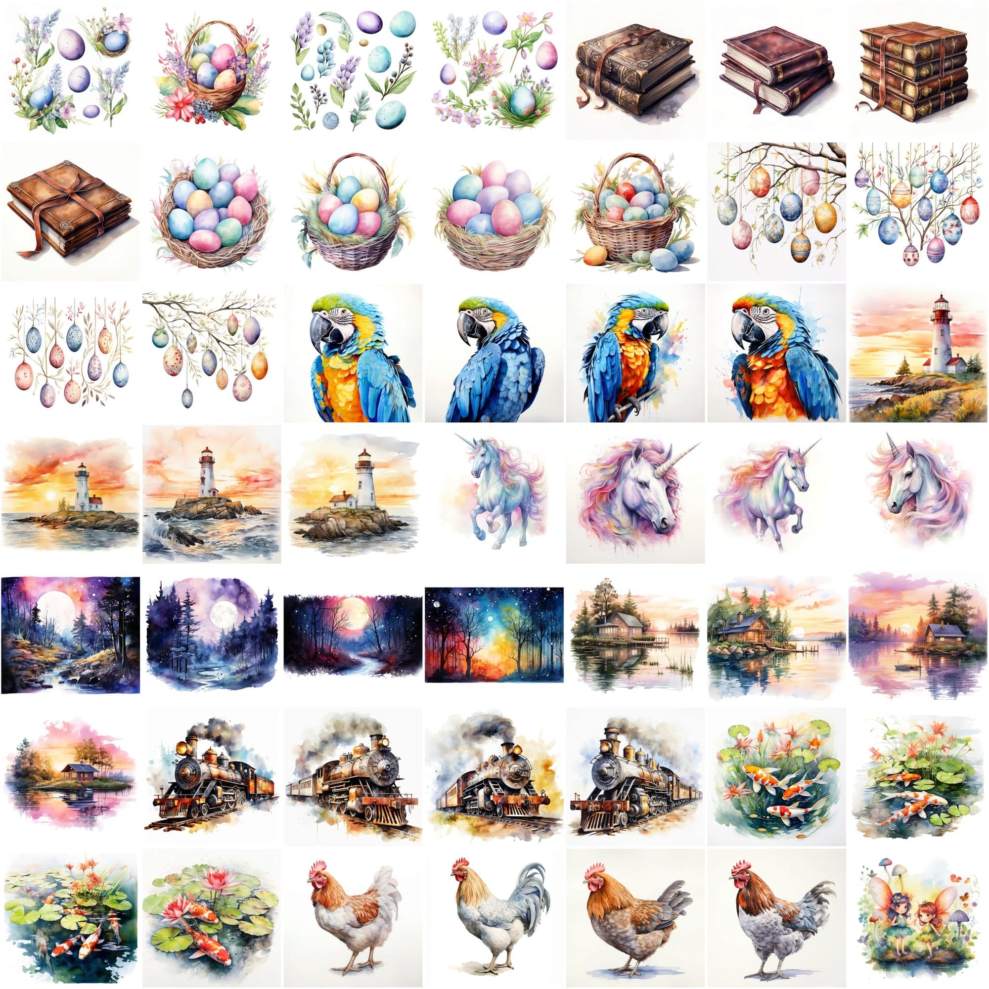825 Colorful Watercolor Illustrations - Commercial License Included Digital Download Sumobundle