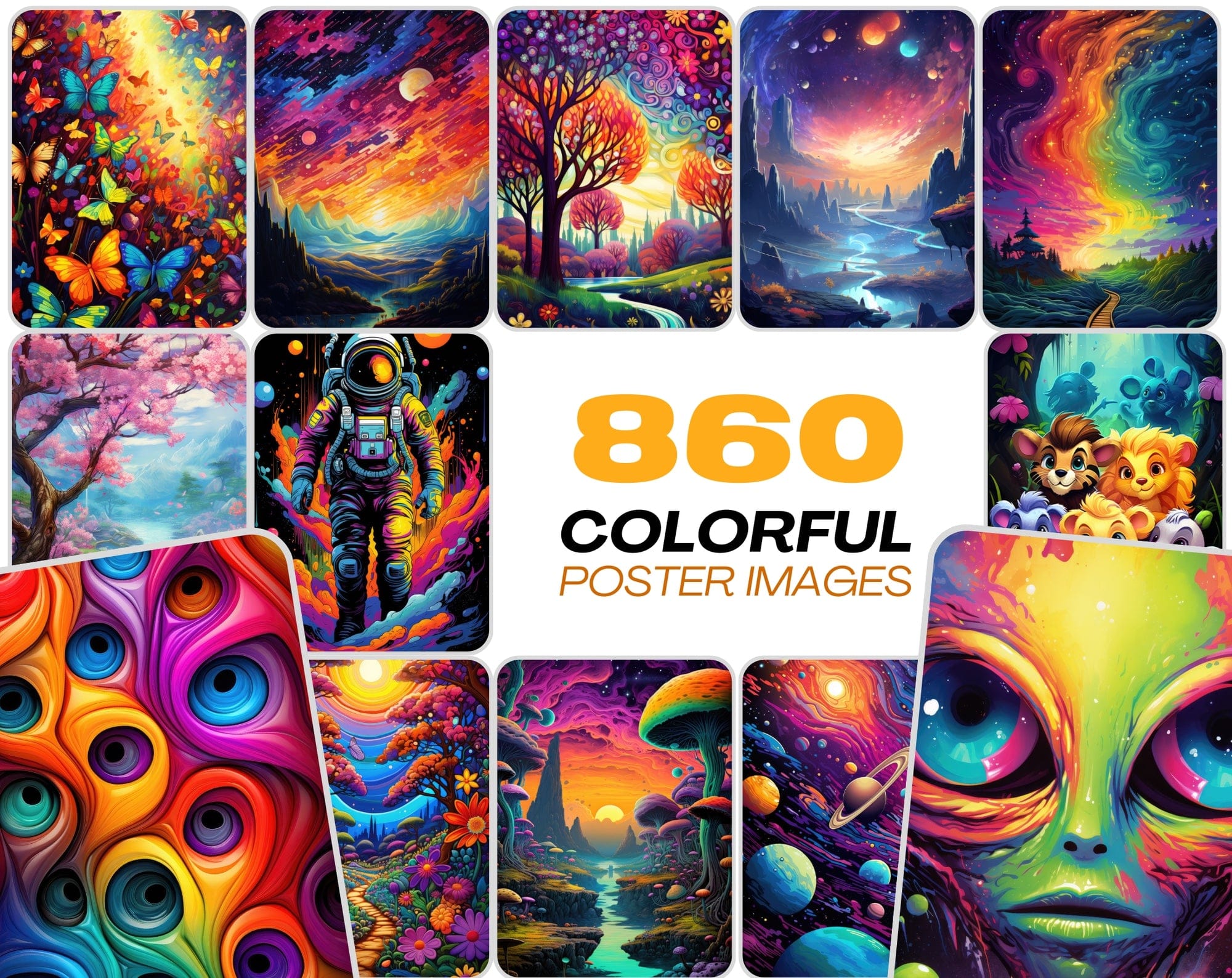 860+ Colorful PNG Poster Images: Astral, Celestial, Blossoms, Alien Worlds, Space Exploration, and More - High Resolution, Commercial License Included Digital Download Sumobundle