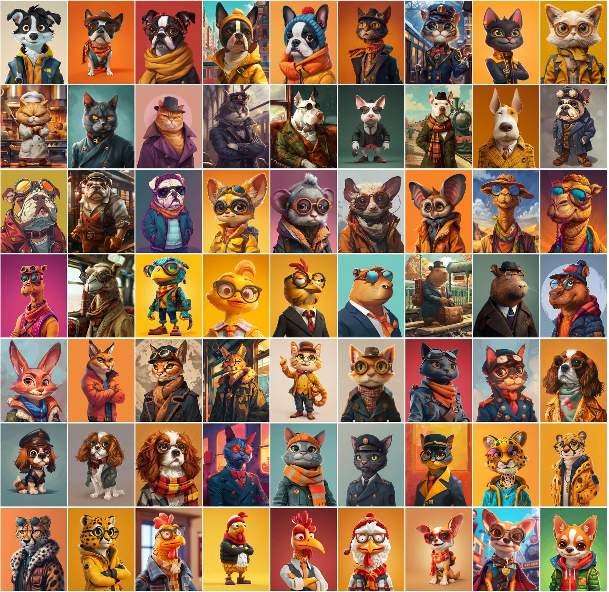 890 Colorful Cartoon Animals and 110 People Images Digital Download Sumobundle