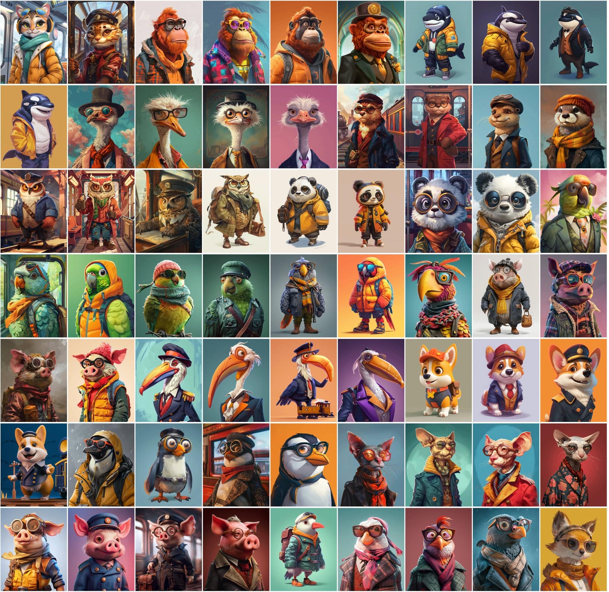 890 Colorful Cartoon Animals and 110 People Images Digital Download Sumobundle