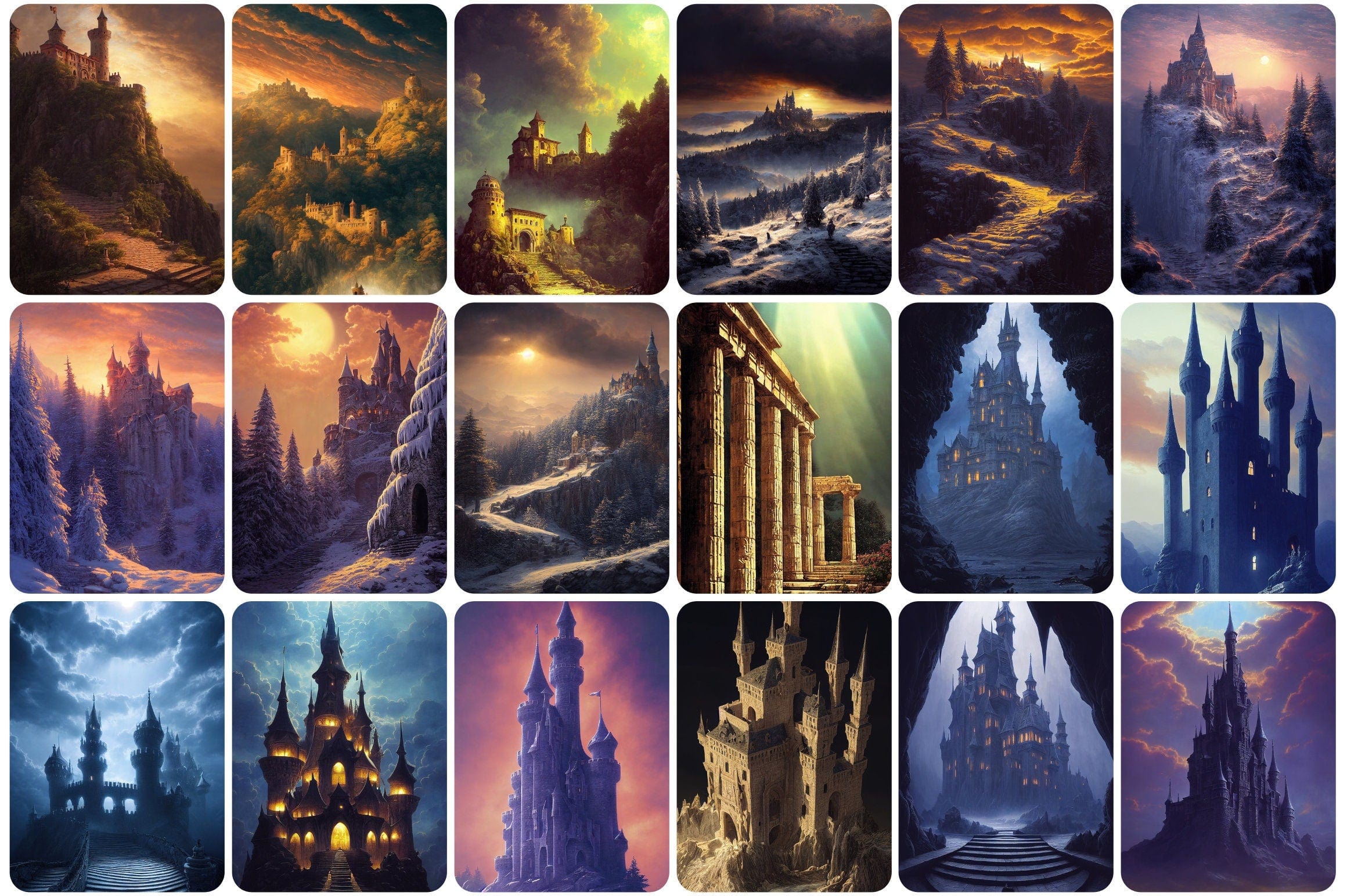 90 Unique Surreal Castle Images - Perfect for Home Decor, Graphic Design, and Fantasy Art - A Spectacular Collection of Dreamlike Castles Digital Download Sumobundle