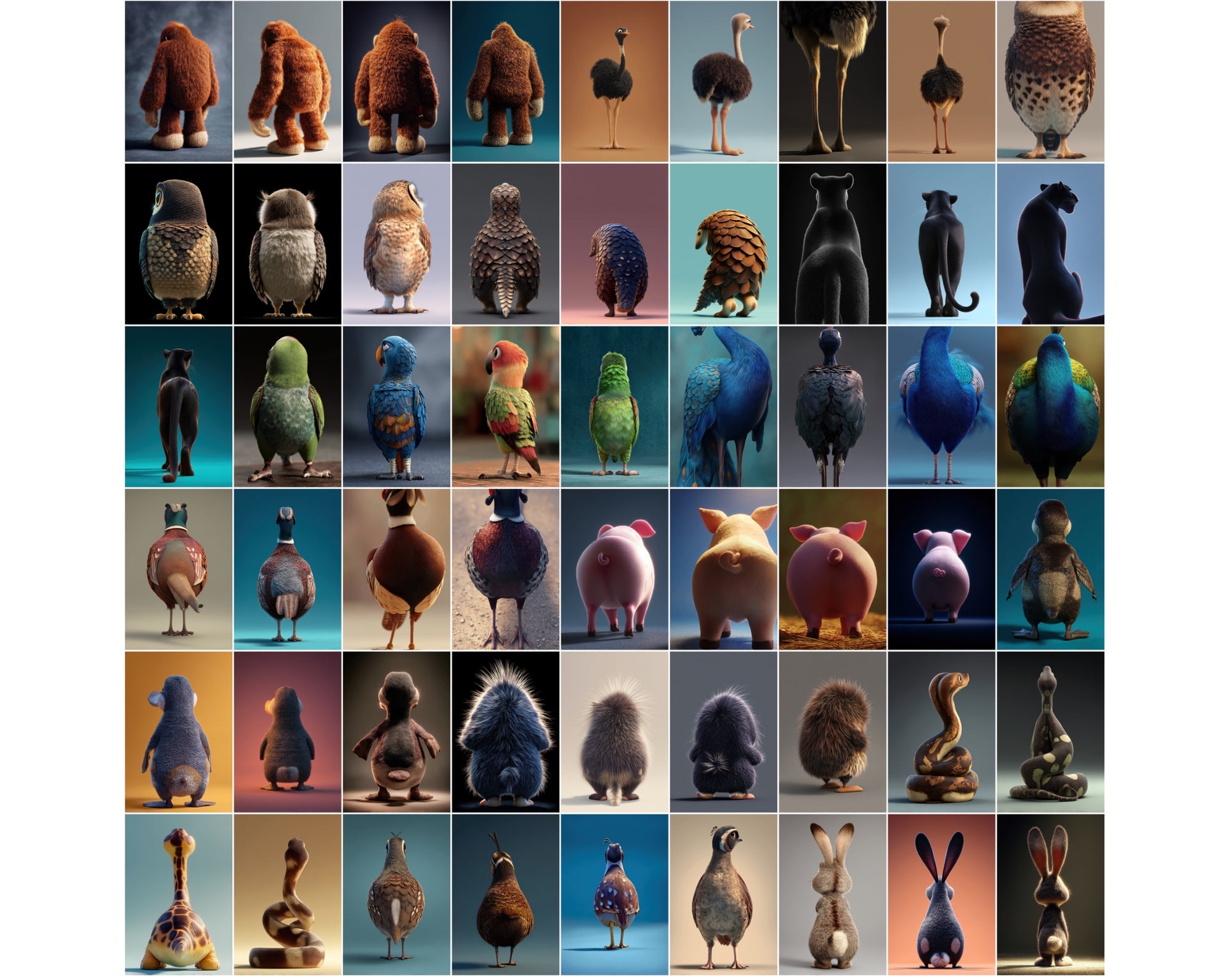 1080 Funny Animal Backs – Unique Rear View Animal Illustrations JPG Bundle