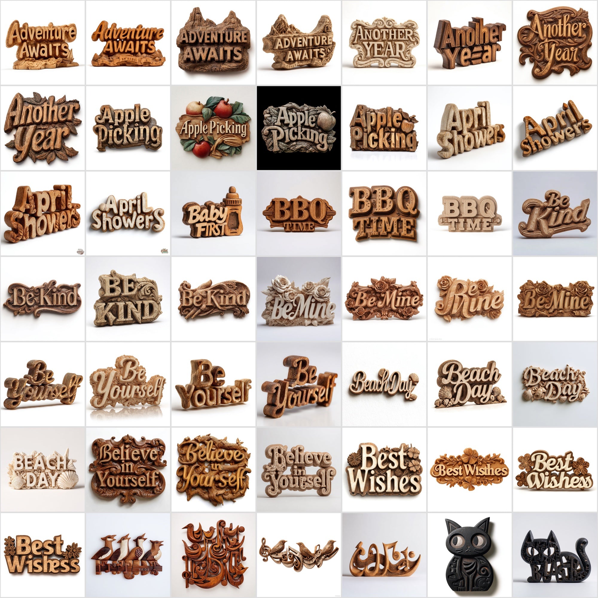 485 Wood Carved Word Art Images