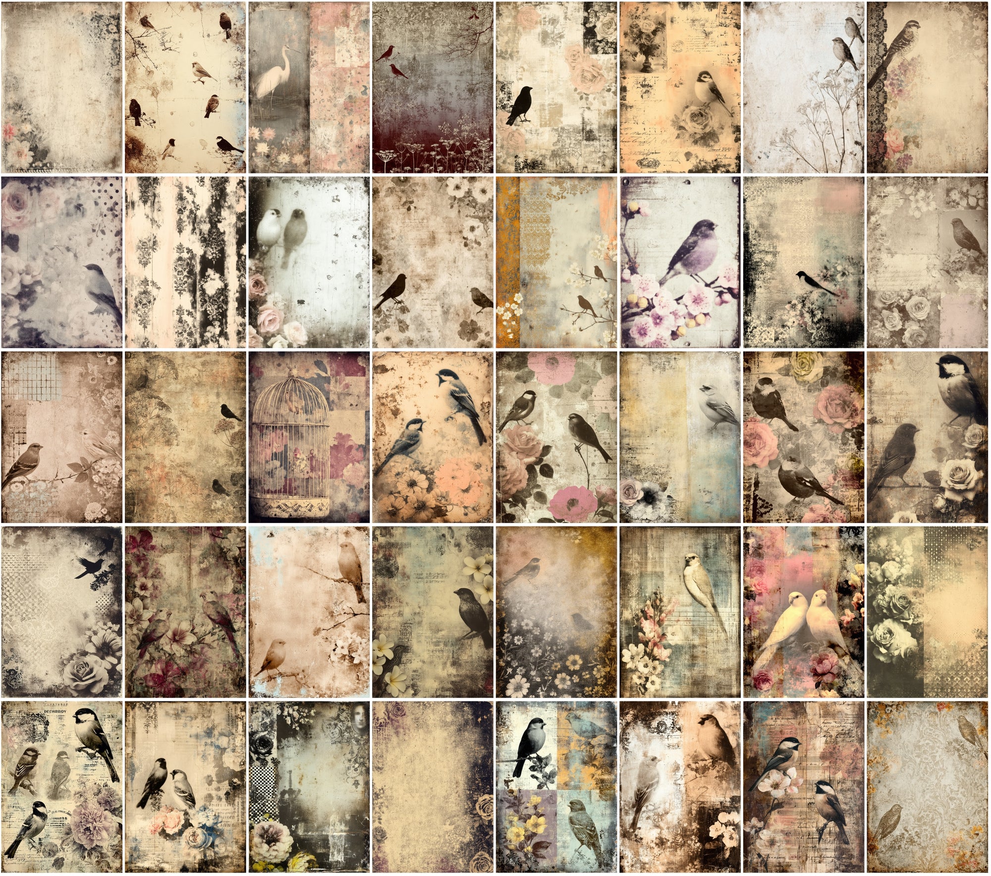 580 Vintage Backgrounds – Elegant Floral & Bird Patterns
