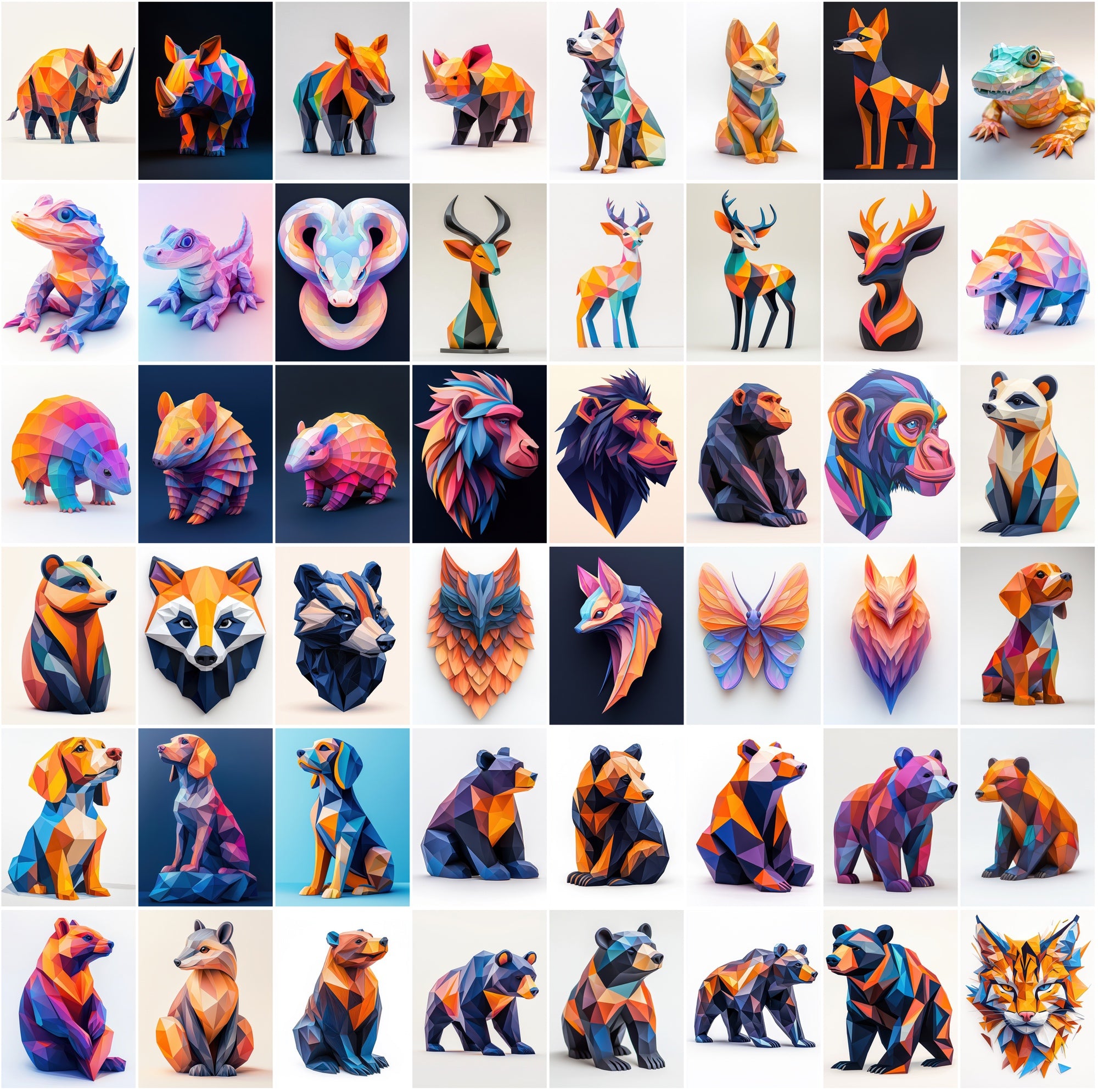495 Polygon Style Animal Graphics - Vibrant Colorful Animal Art, Commercial License