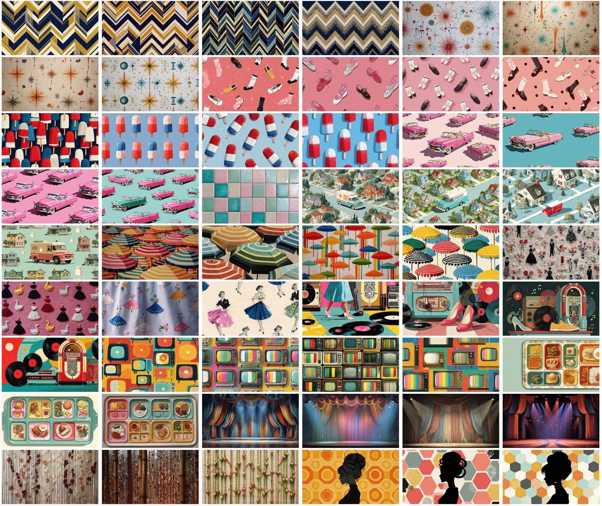 550 Retro Backgrounds Bundle | Vintage Mid-Century & Groovy 70s Patterns