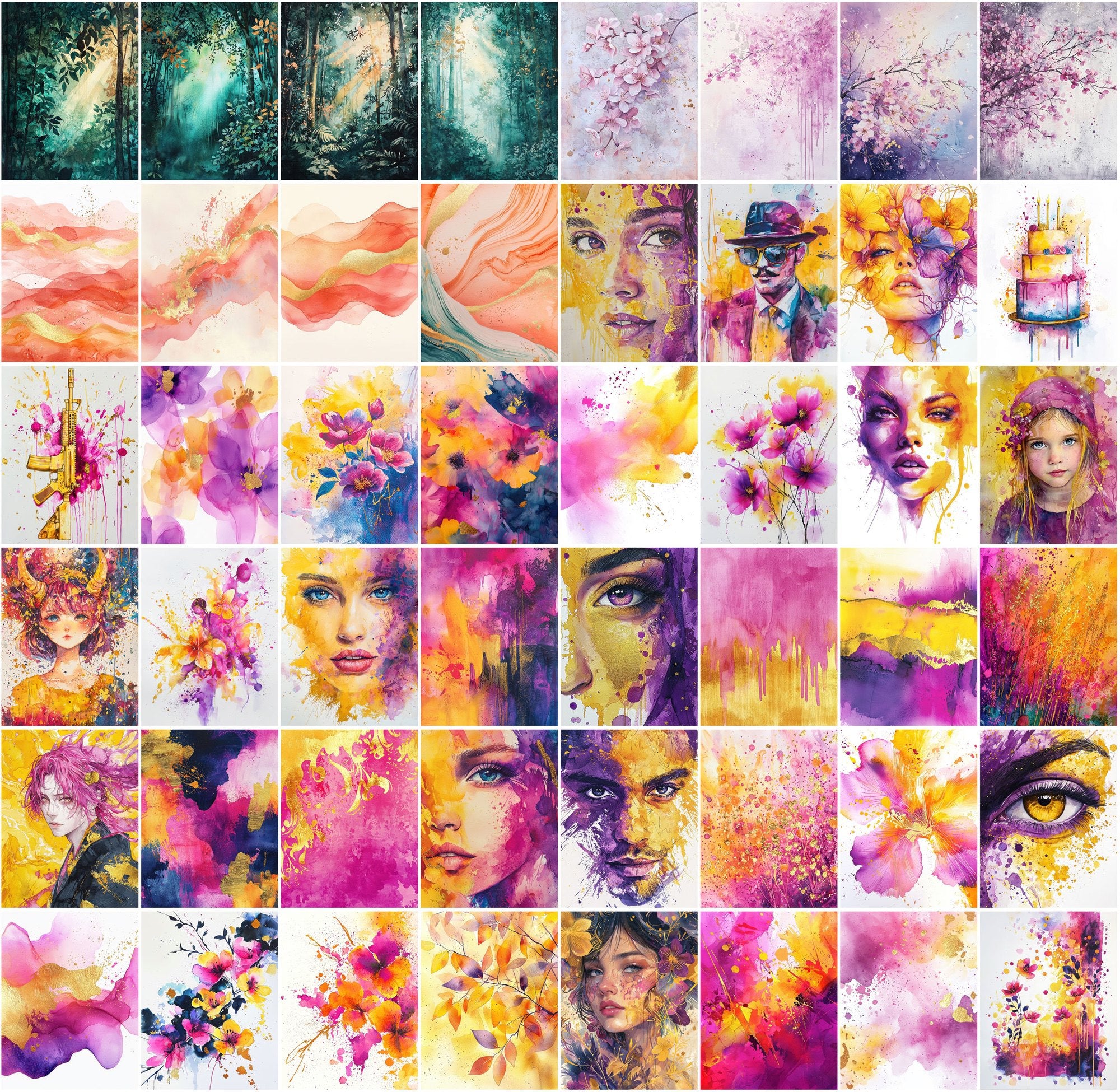 550 Watercolor Backgrounds | High-Res Abstract Splash Art JPGs with Commercial License