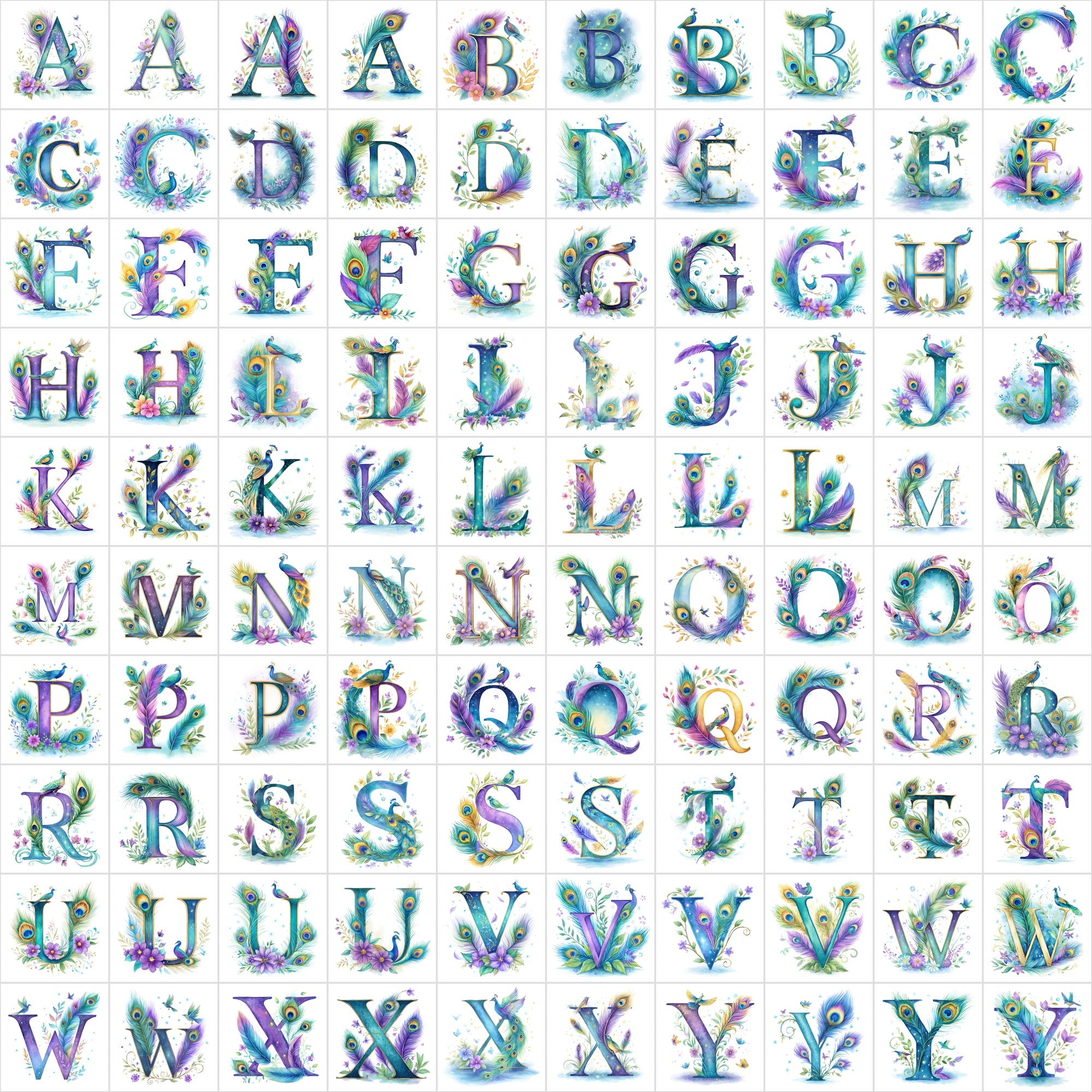 1040 Watercolor Floral Letters – Nature-Inspired Alphabet Clipart