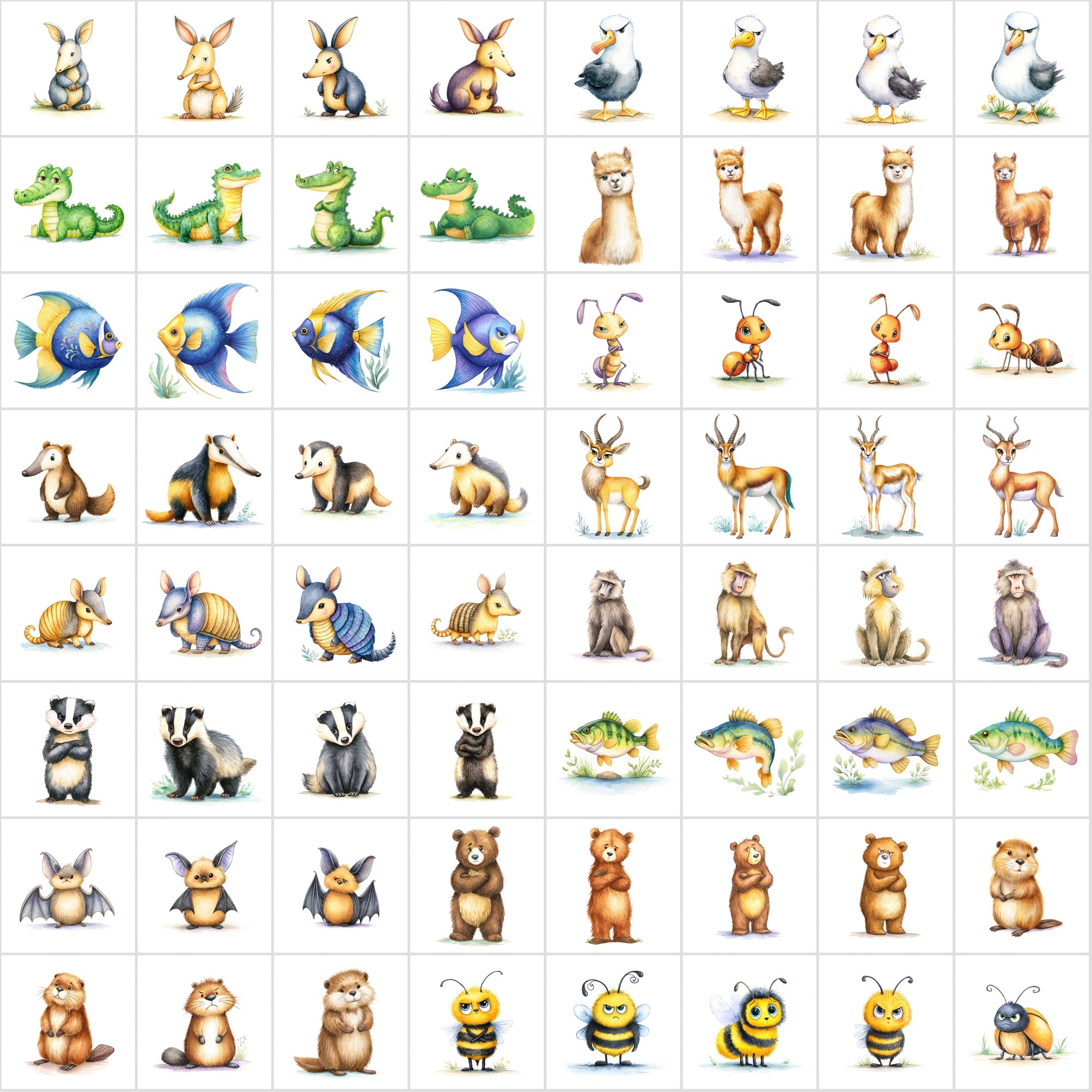 610 Grumpy Animal Illustrations