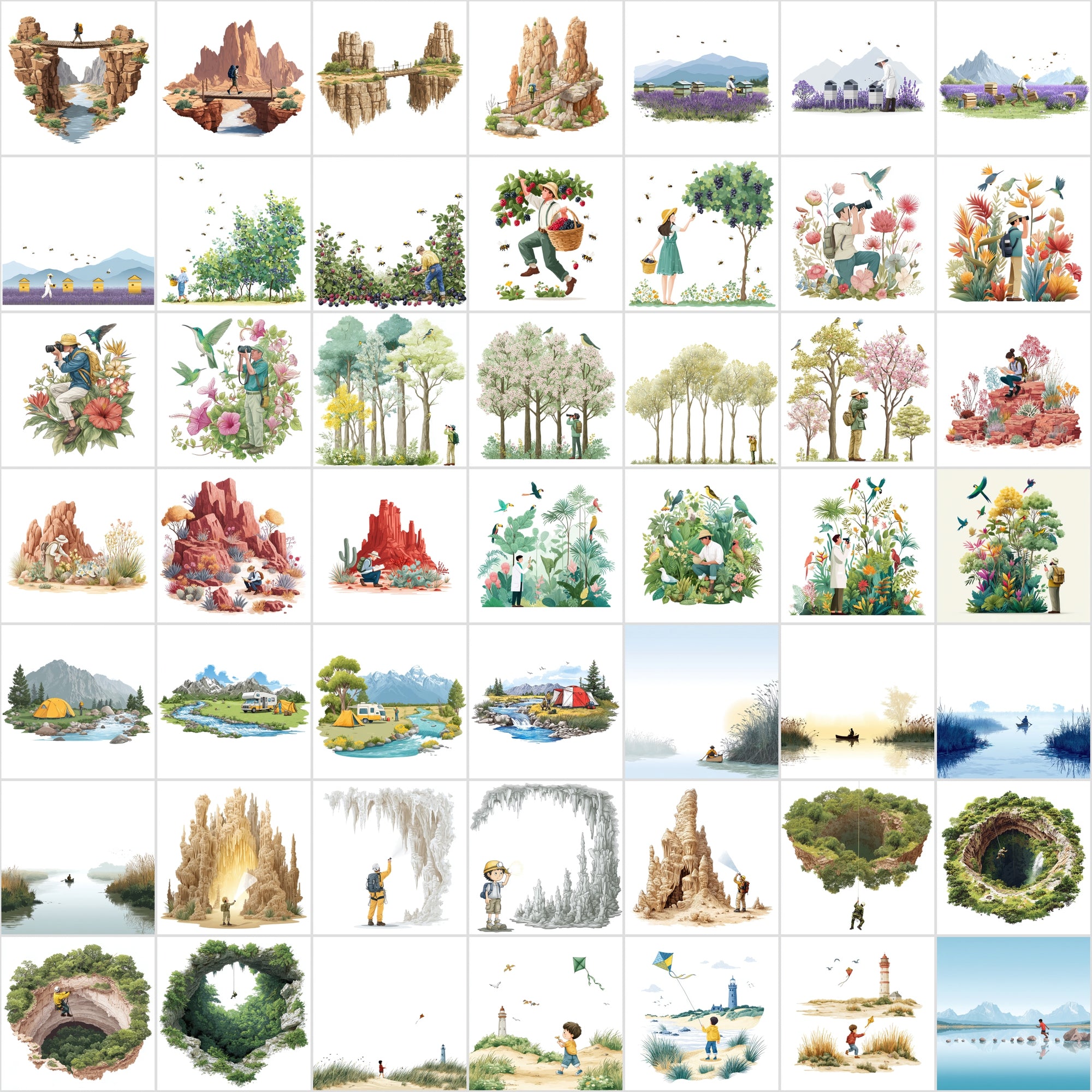 485 Outdoor Adventure Illustrations Bundle | Nature Scenes Digital Art Collection