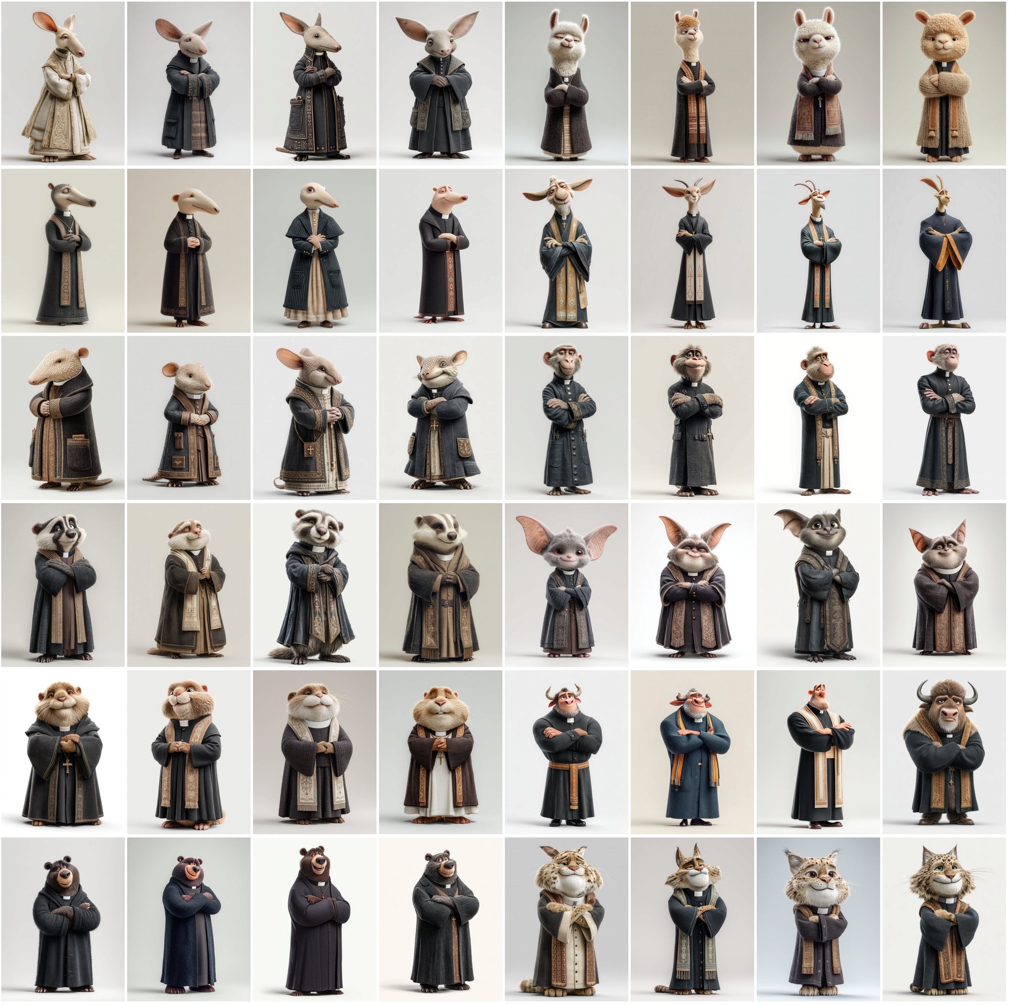590 Cute Animal Priest Illustrations – High-Resolution JPGs with Commercial License