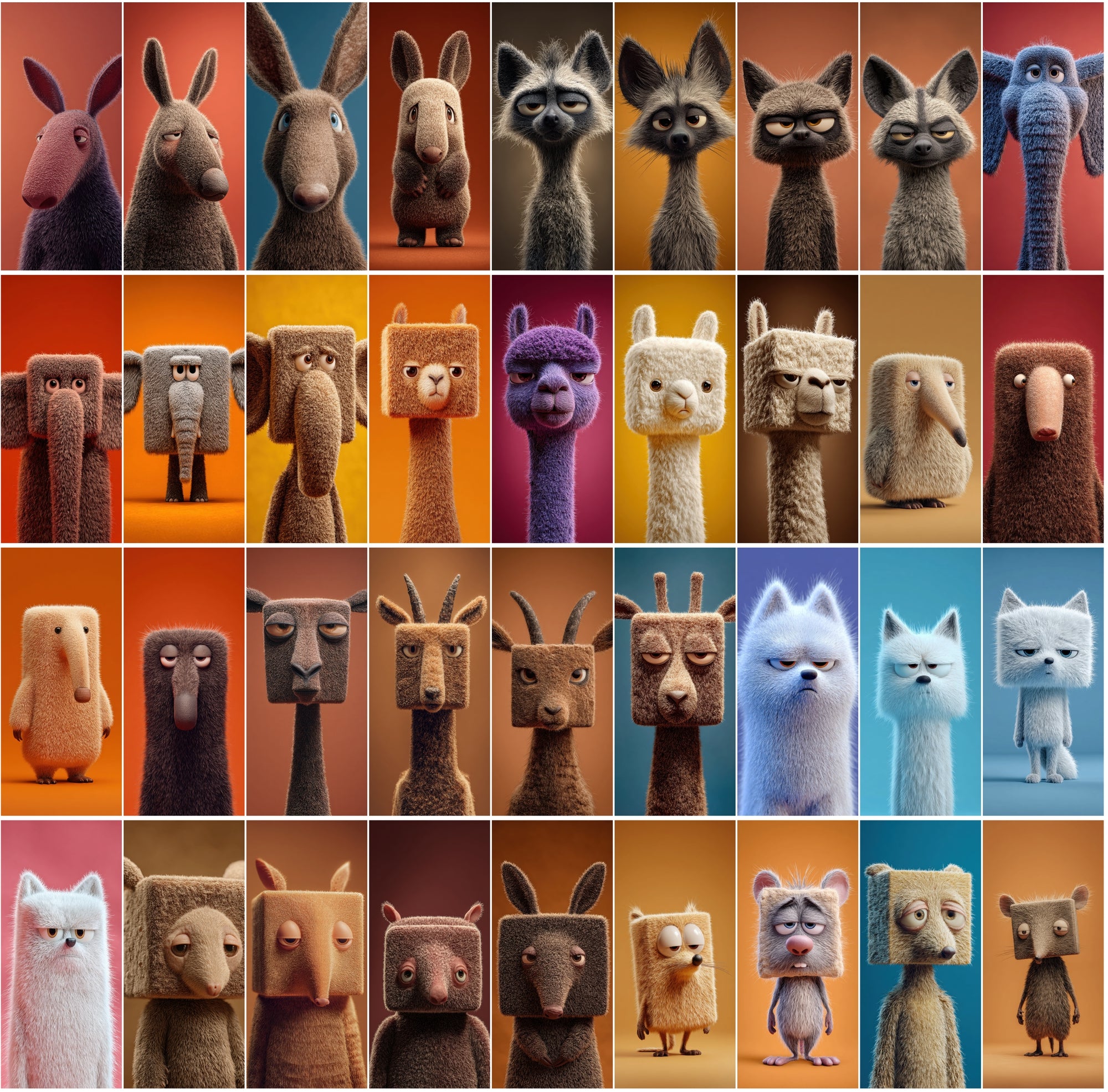 615 Tired Square-Headed Animals Clipart – 3D Cute Animal Bundle