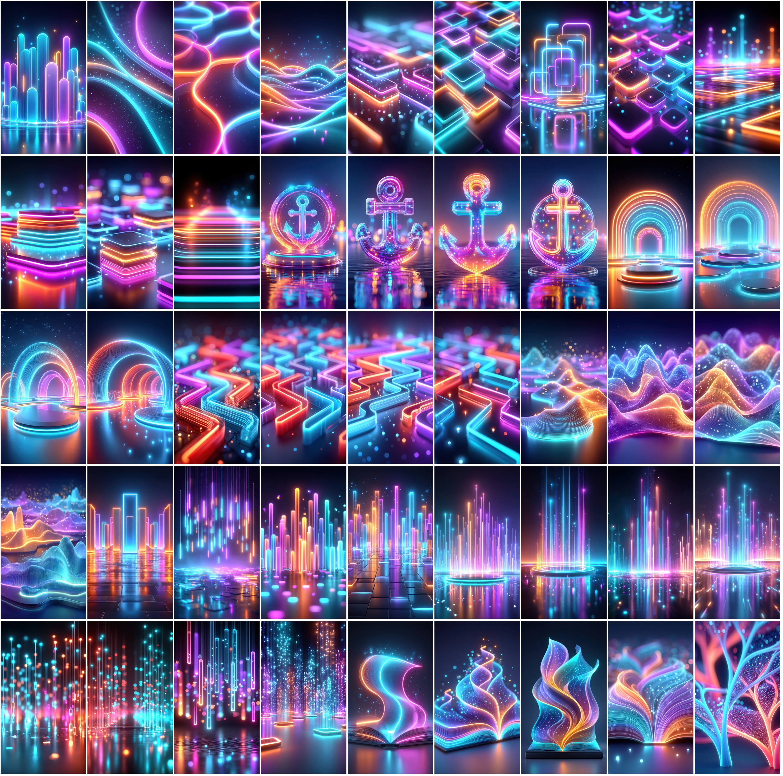 1140 Neon Abstract Backgrounds – 3D Futuristic Blue & Pink Light Renders | Vertical & Horizontal JPGs