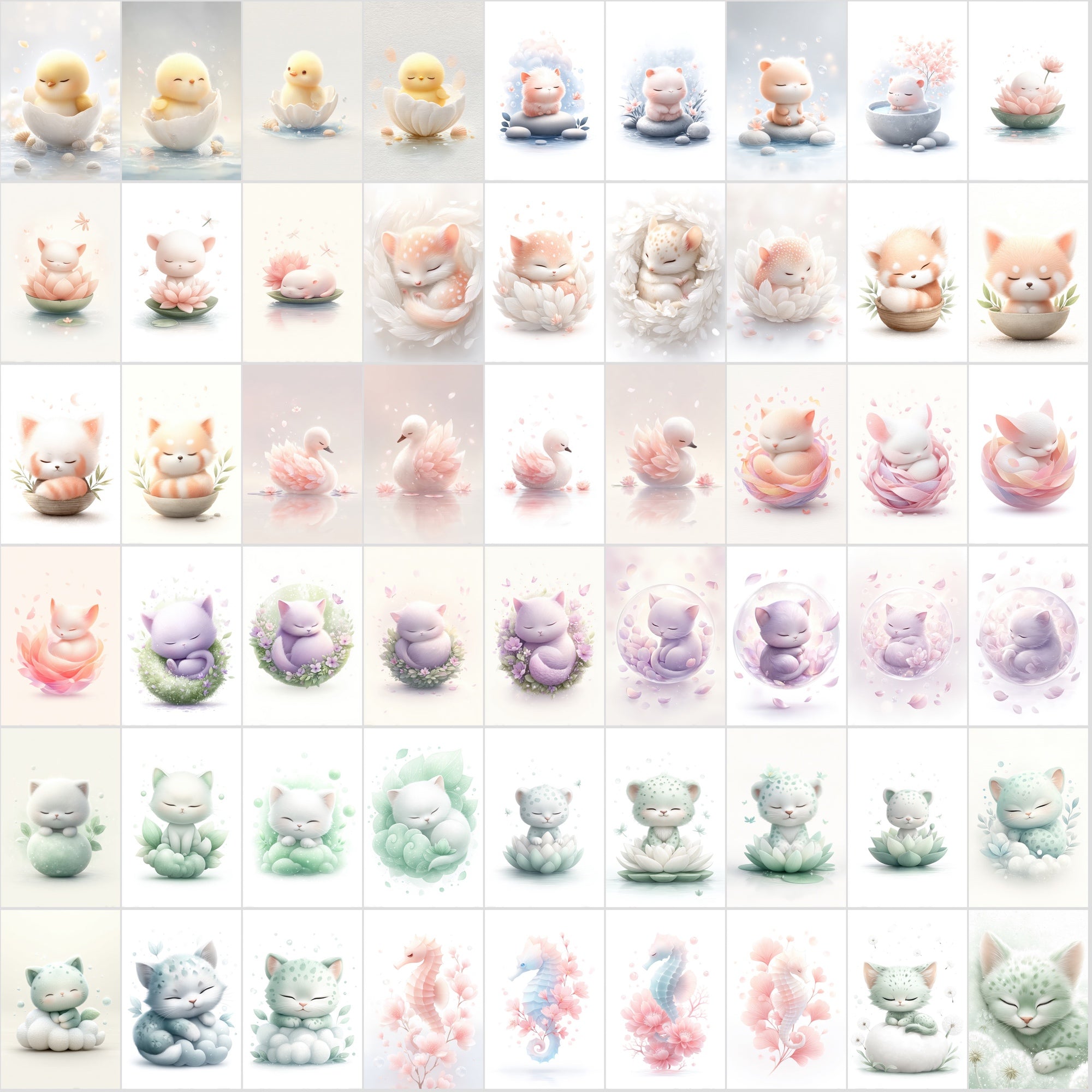 480 Watercolor Baby Animal Clipart, Dreamy Nursery Art Bundle, Pastel Illustrations, Commercial Use JPG