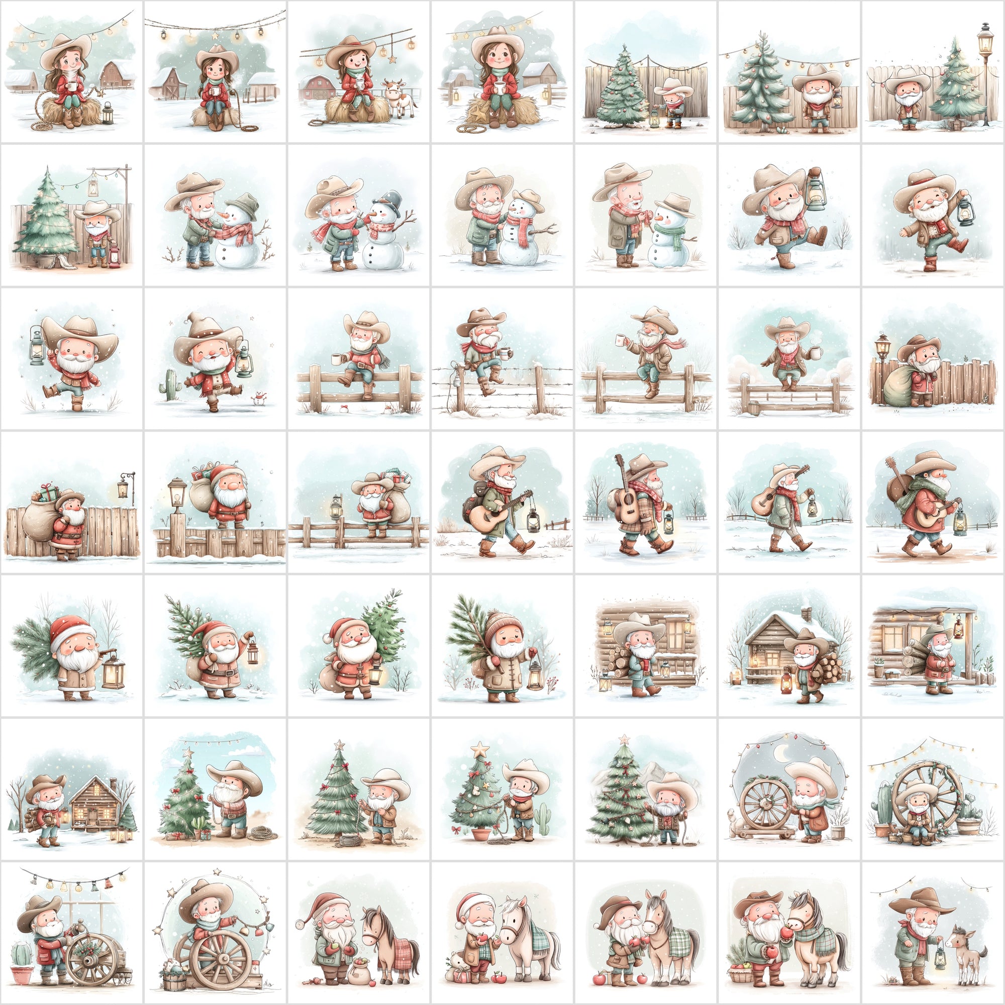 600 Winter Cowboy Christmas Images – Cozy Western Holiday Art, Santa & Cowgirl Scenes, Rustic Ranch Aesthetic, Commercial Use JPG