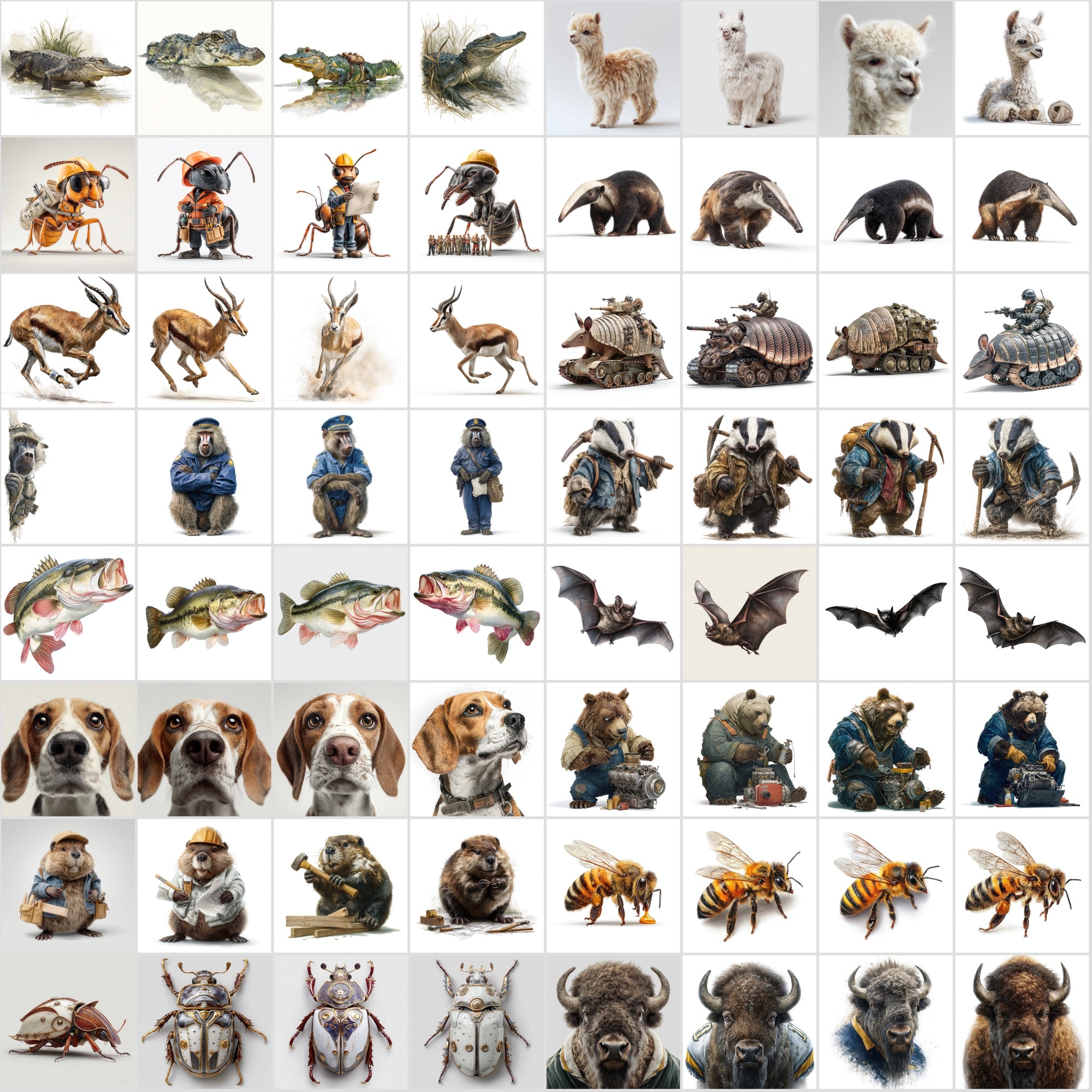 570 Realistic Animal Illustrations in Unique Professions