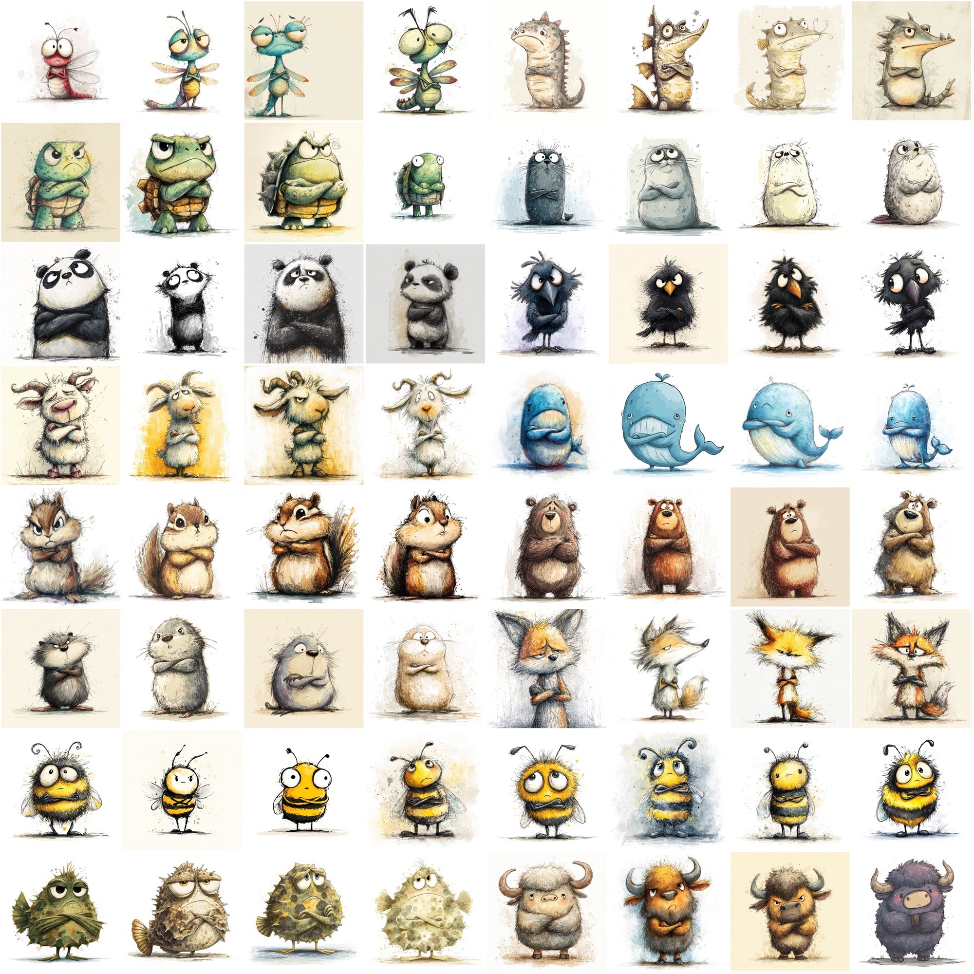 600 Irritated & Angry Cartoon Animal Illustrations – Cute Adorable Characters