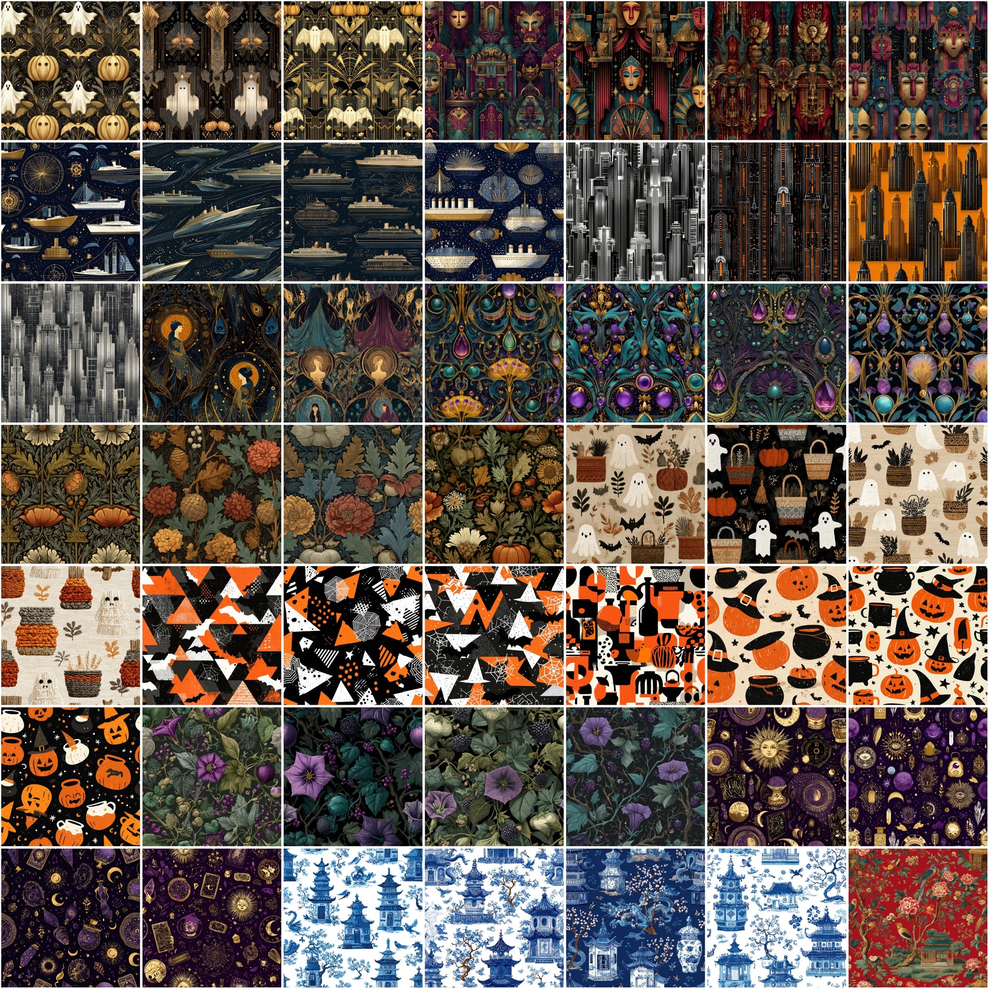 580 Seamless Halloween Patterns | Cute & Spooky JPG + PAT Files | Commercial Use