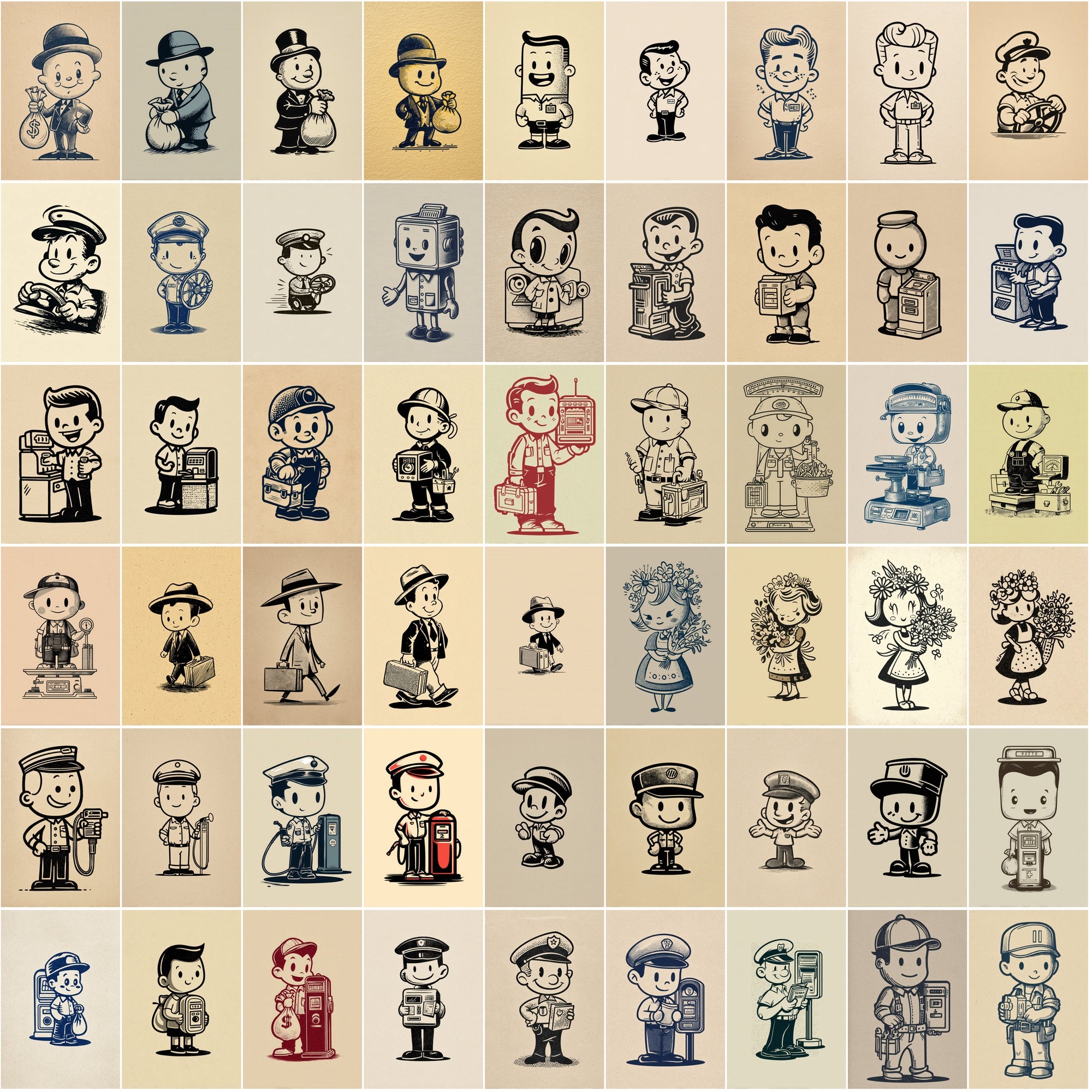 580 Retro Cartoon Mascots – Vintage 1950s-Inspired Clipart for T-Shirts & Crafts