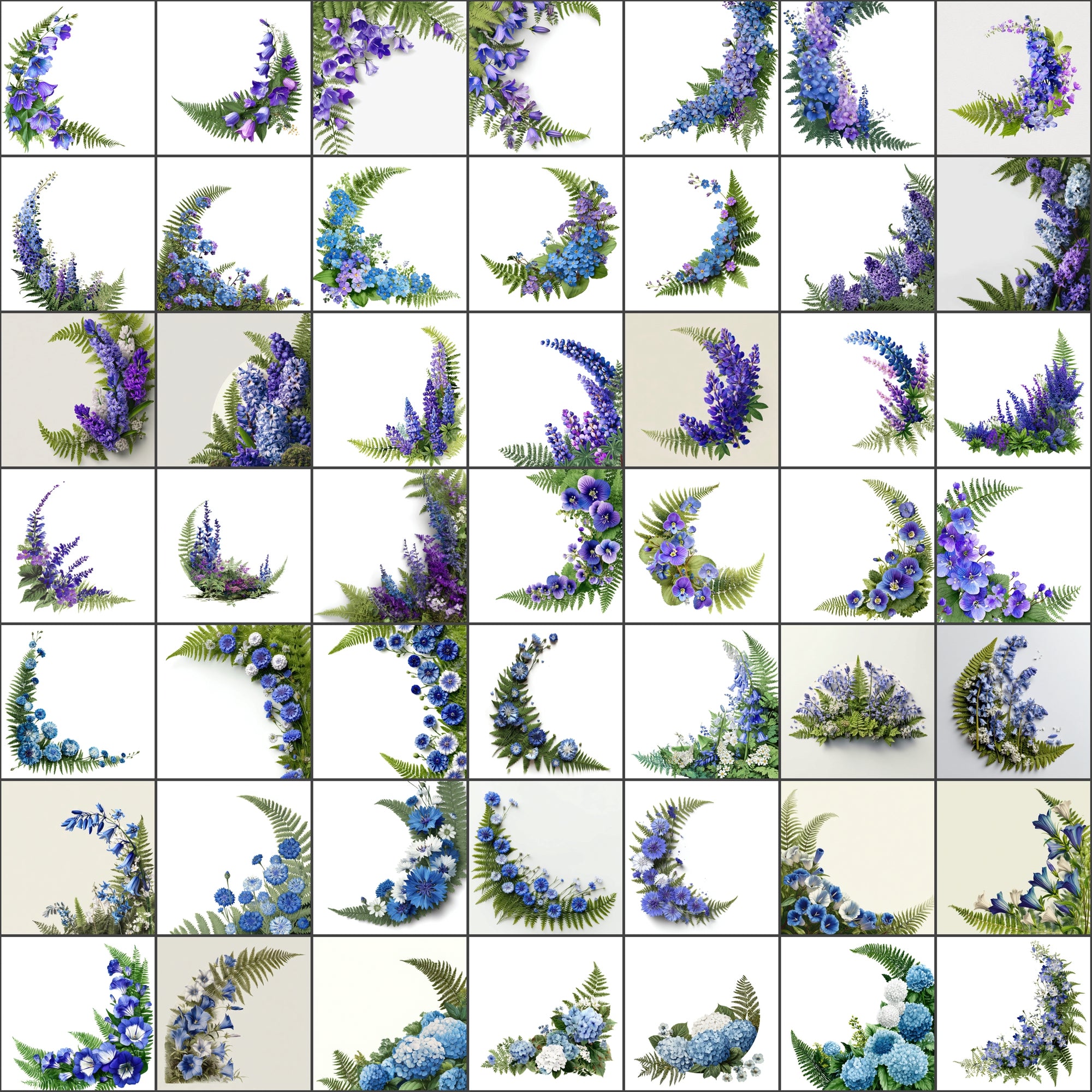 520 Floral Images Bundle | Flower Semicircle Arrangements with Ferns