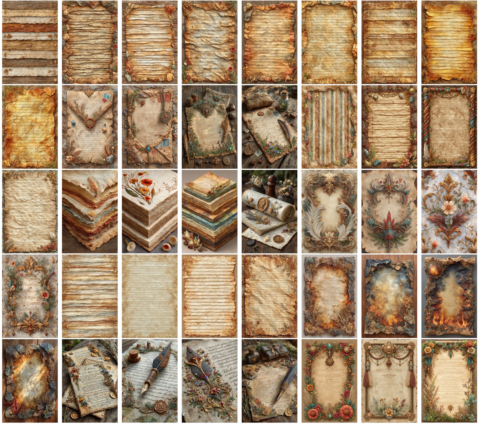 590 Vintage Christmas Parchment Pages | Lined Stationery, Antique Paper, JPG, Commercial Use