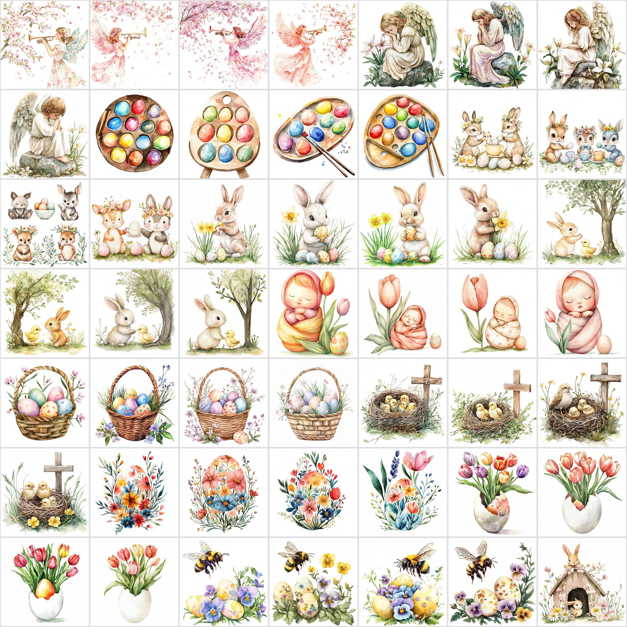 550 Watercolor Easter Clipart | Christian & Spring JPG Bundle