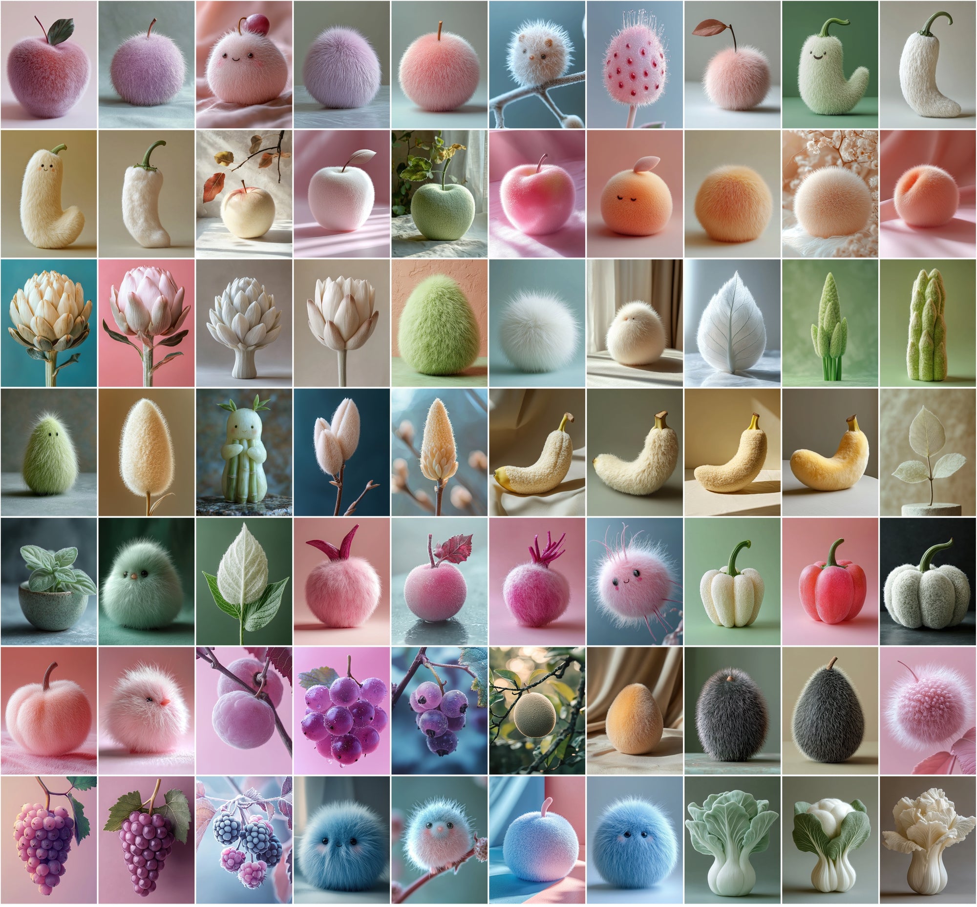 750 Fluffy Fruits & Vegetables Digital Images | Kawaii Food Clipart