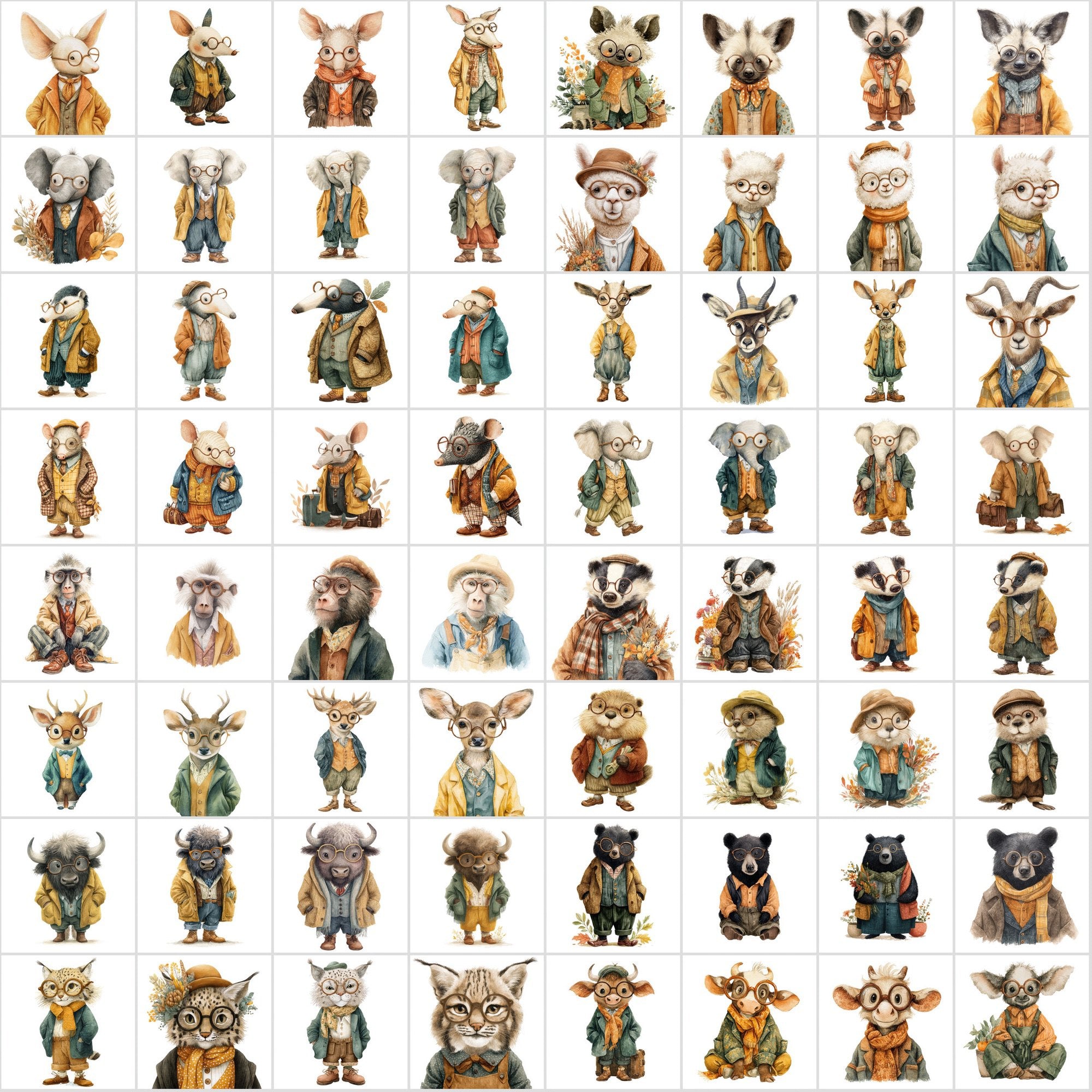 600 Adorable Watercolor Animal Illustrations – Vintage Fall Style