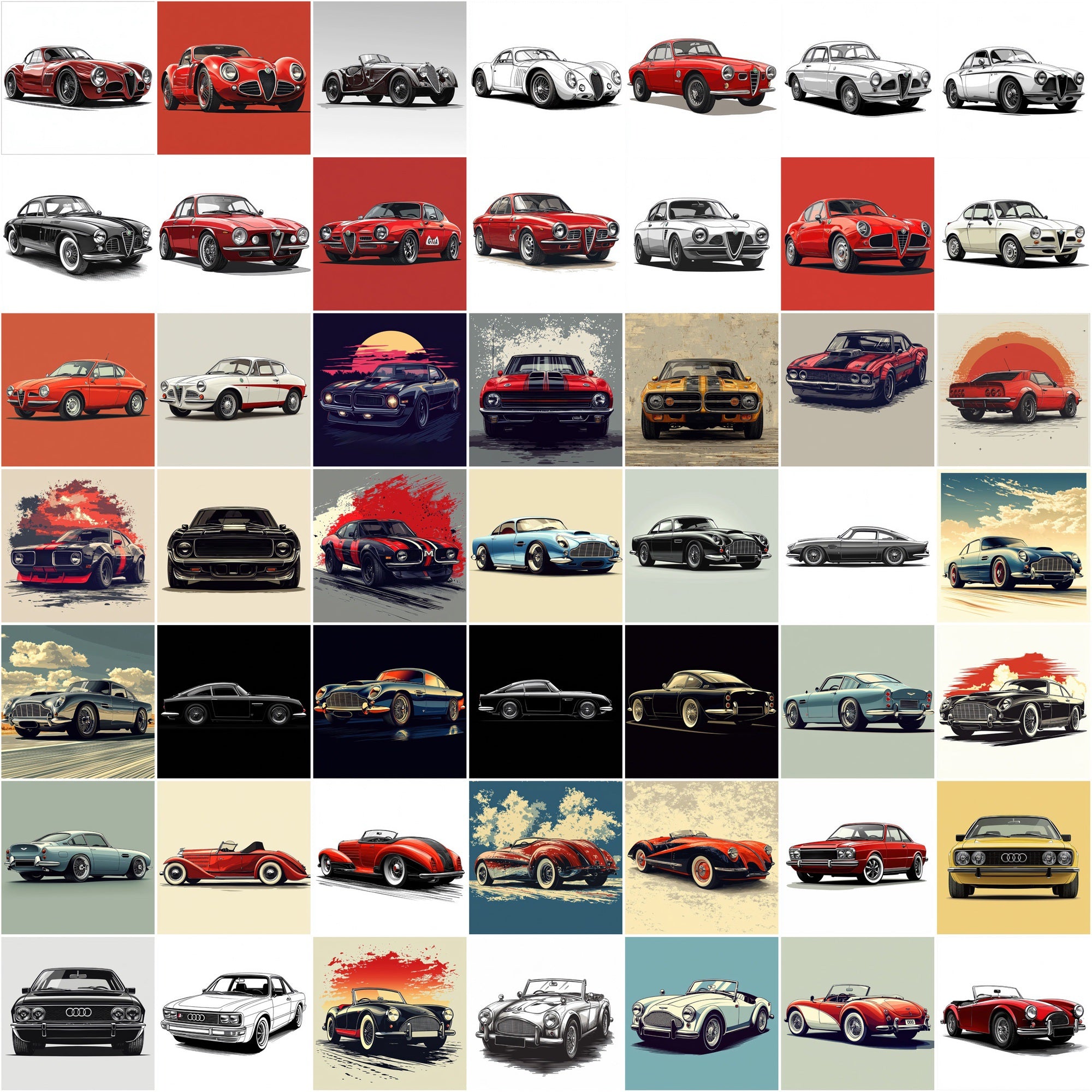 530 Classic Car Illustration Images β High-Res Retro Style JPGs with Commercial License