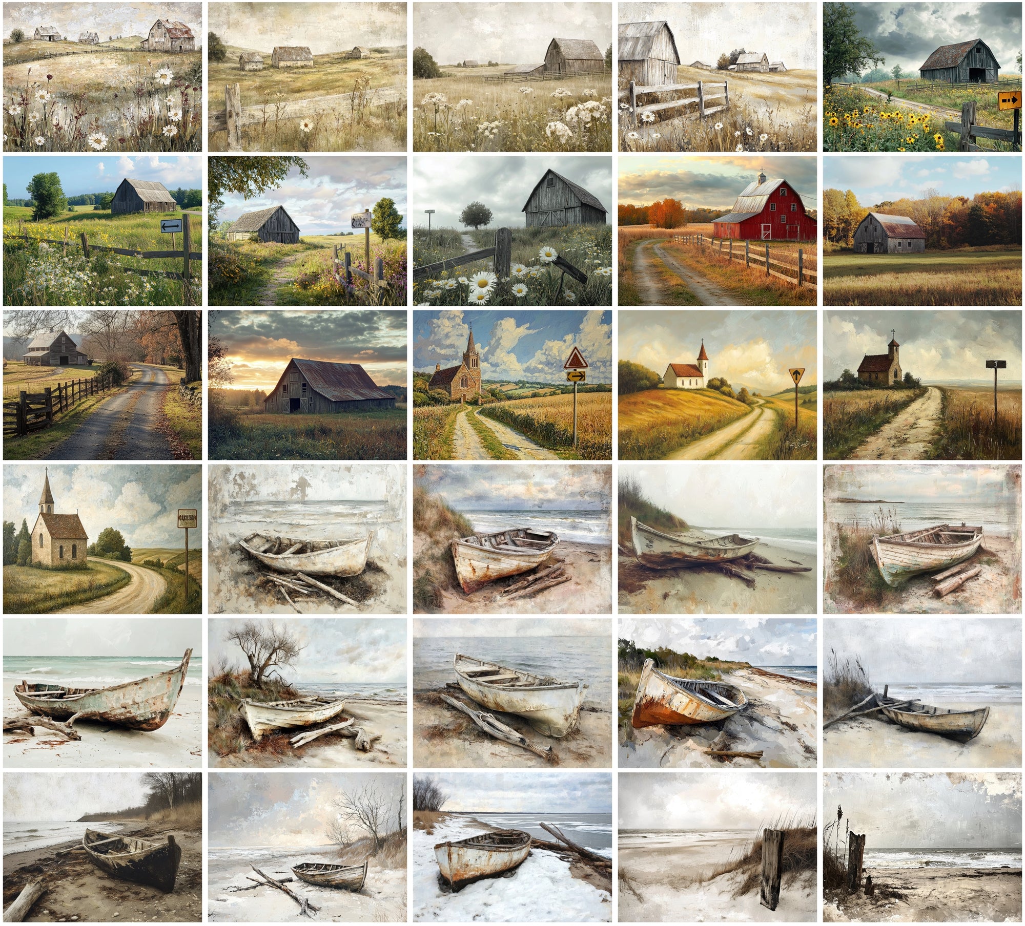Rustic House Art Bundle - 310 JPG Images, Vintage Farmhouses & Beach Huts