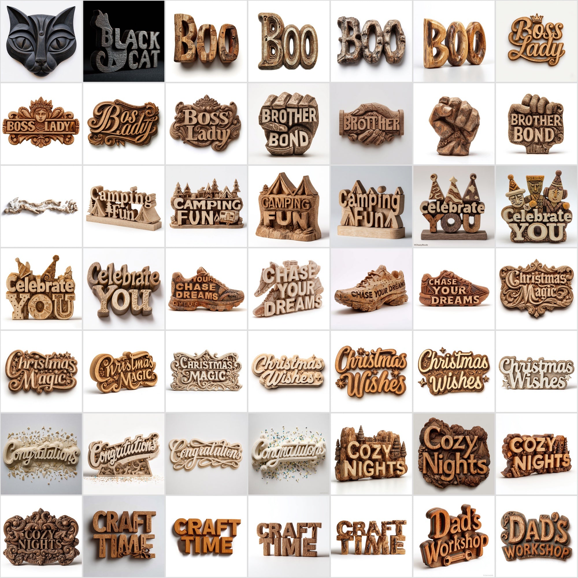 485 Wood Carved Word Art Images