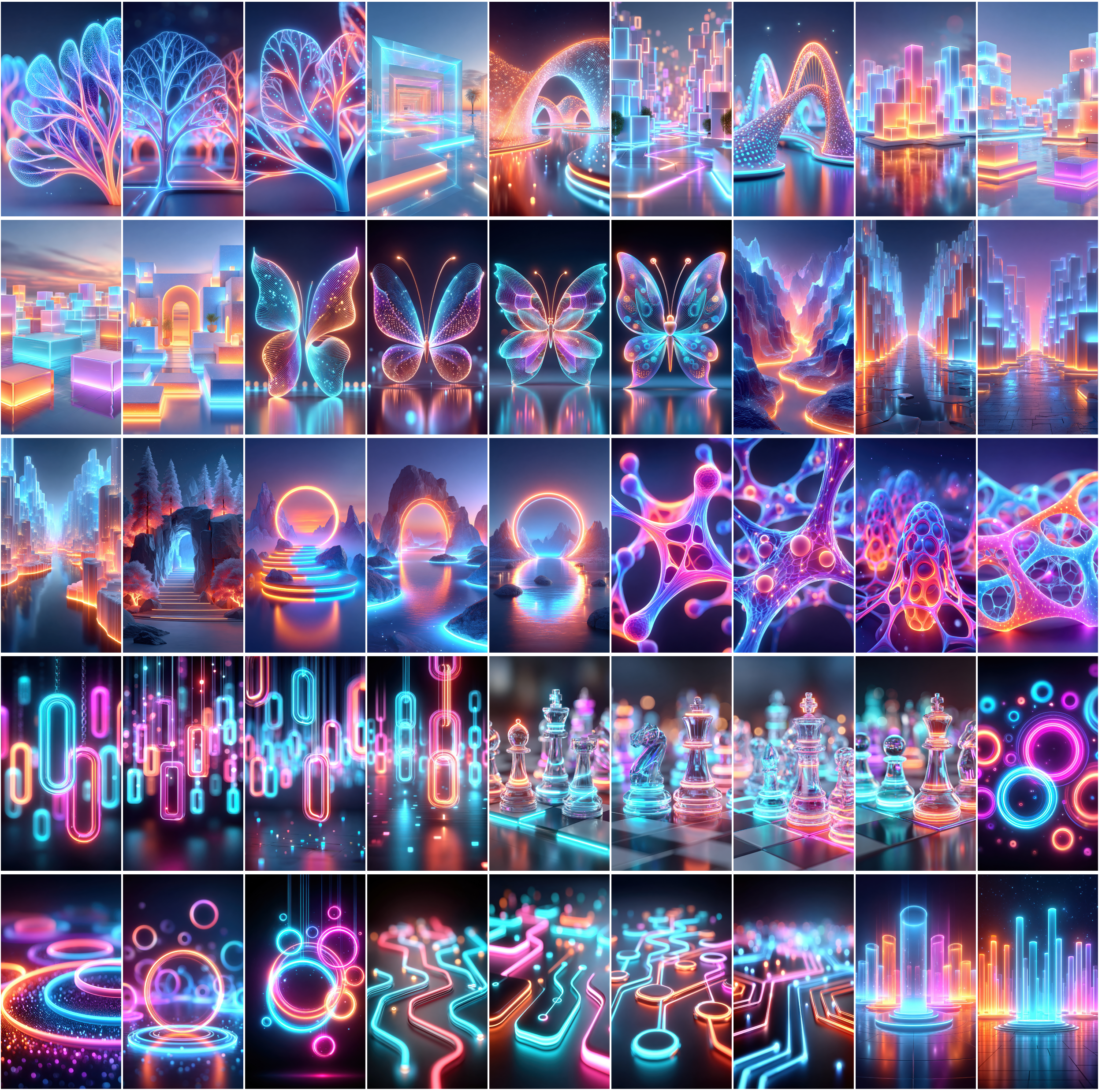 1140 Neon Abstract Backgrounds – 3D Futuristic Blue & Pink Light Renders | Vertical & Horizontal JPGs