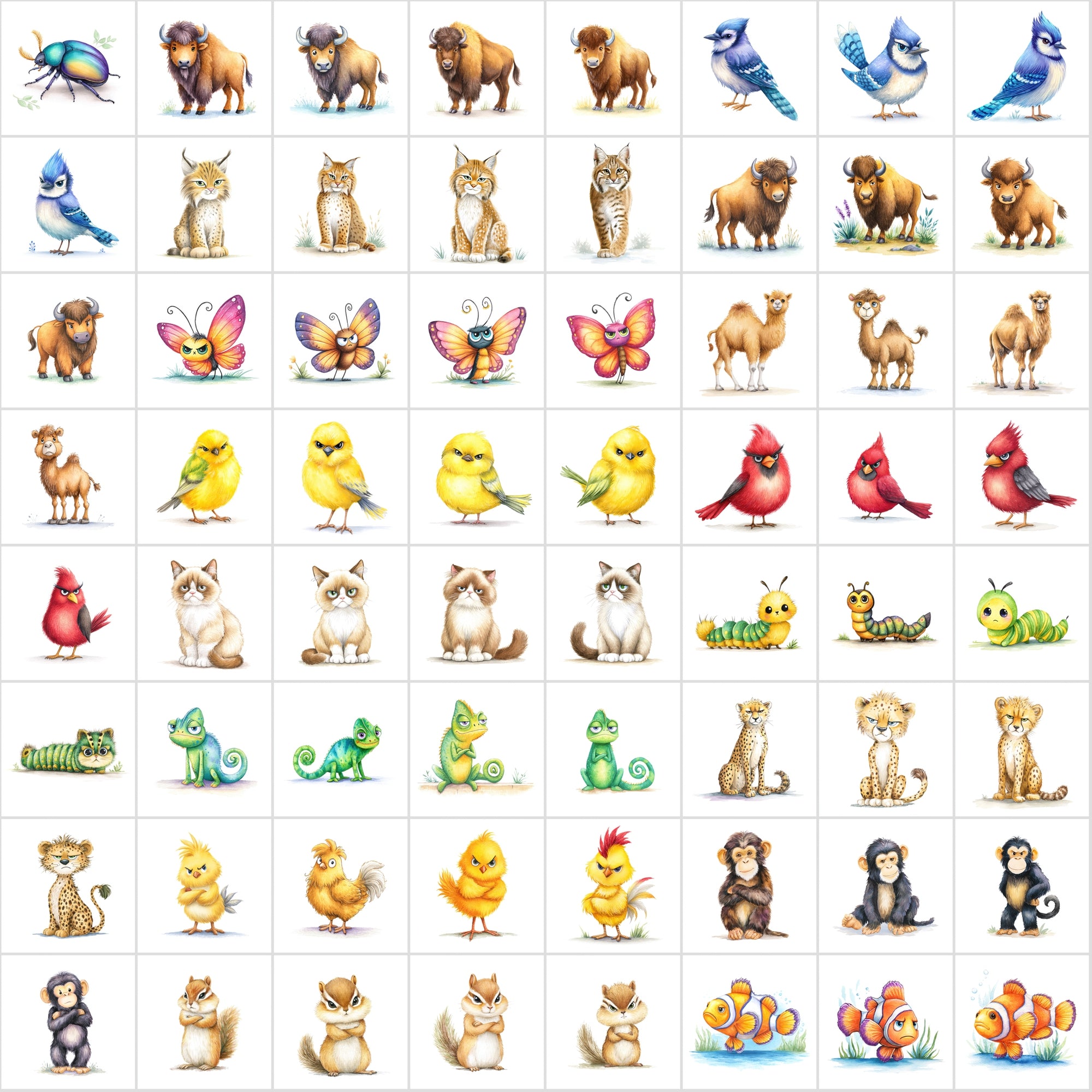 610 Grumpy Animal Illustrations