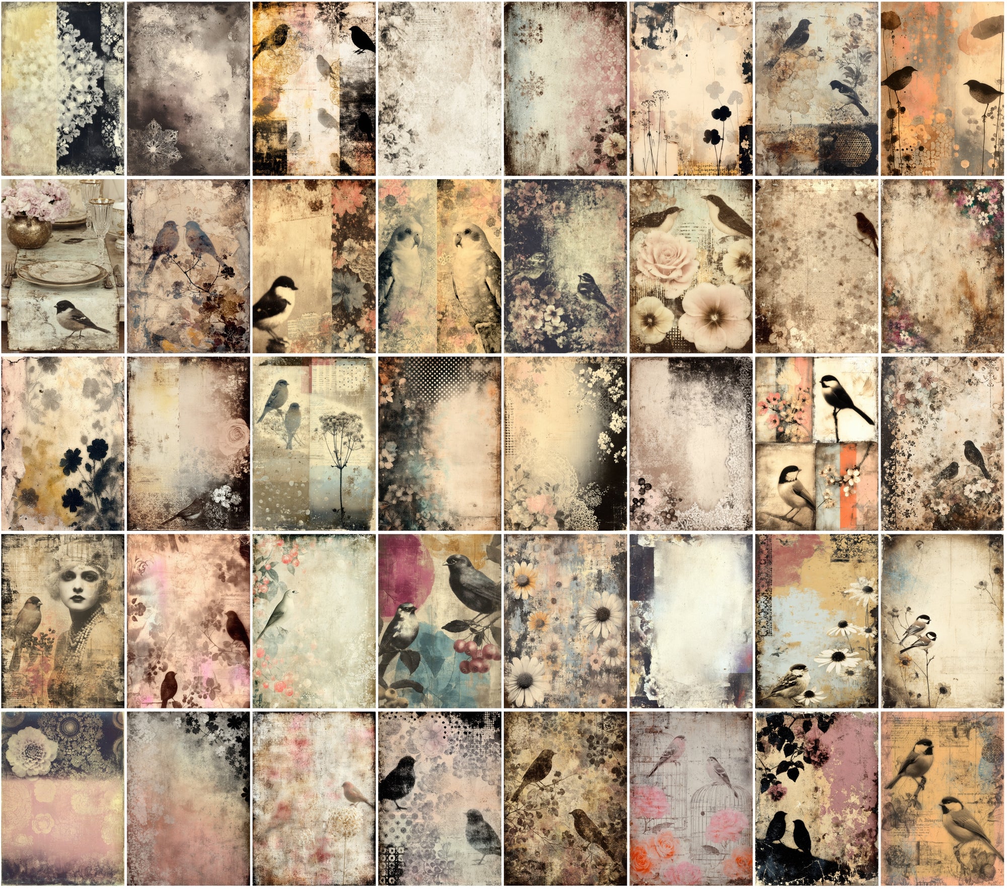 580 Vintage Backgrounds – Elegant Floral & Bird Patterns