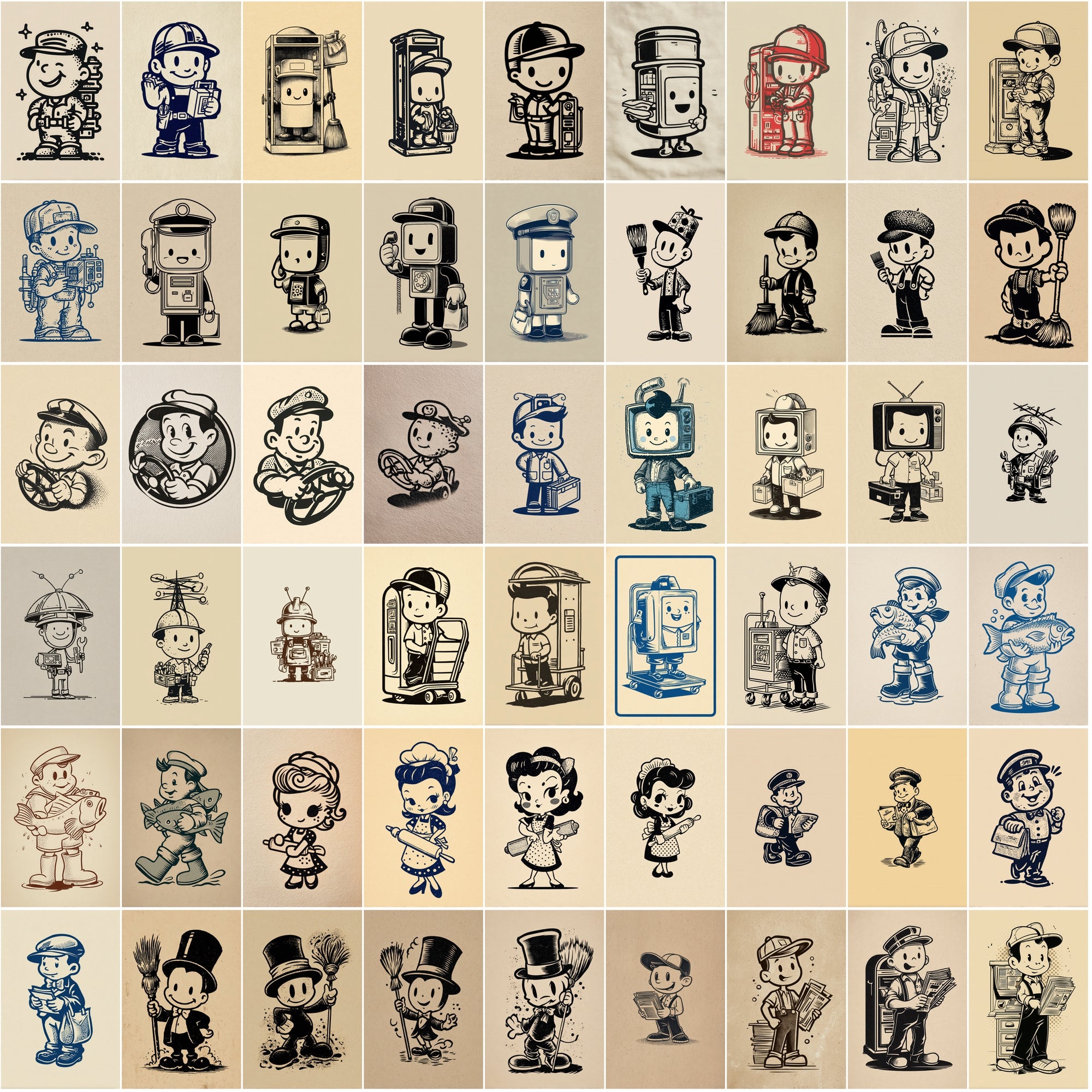 580 Retro Cartoon Mascots – Vintage 1950s-Inspired Clipart for T-Shirts & Crafts