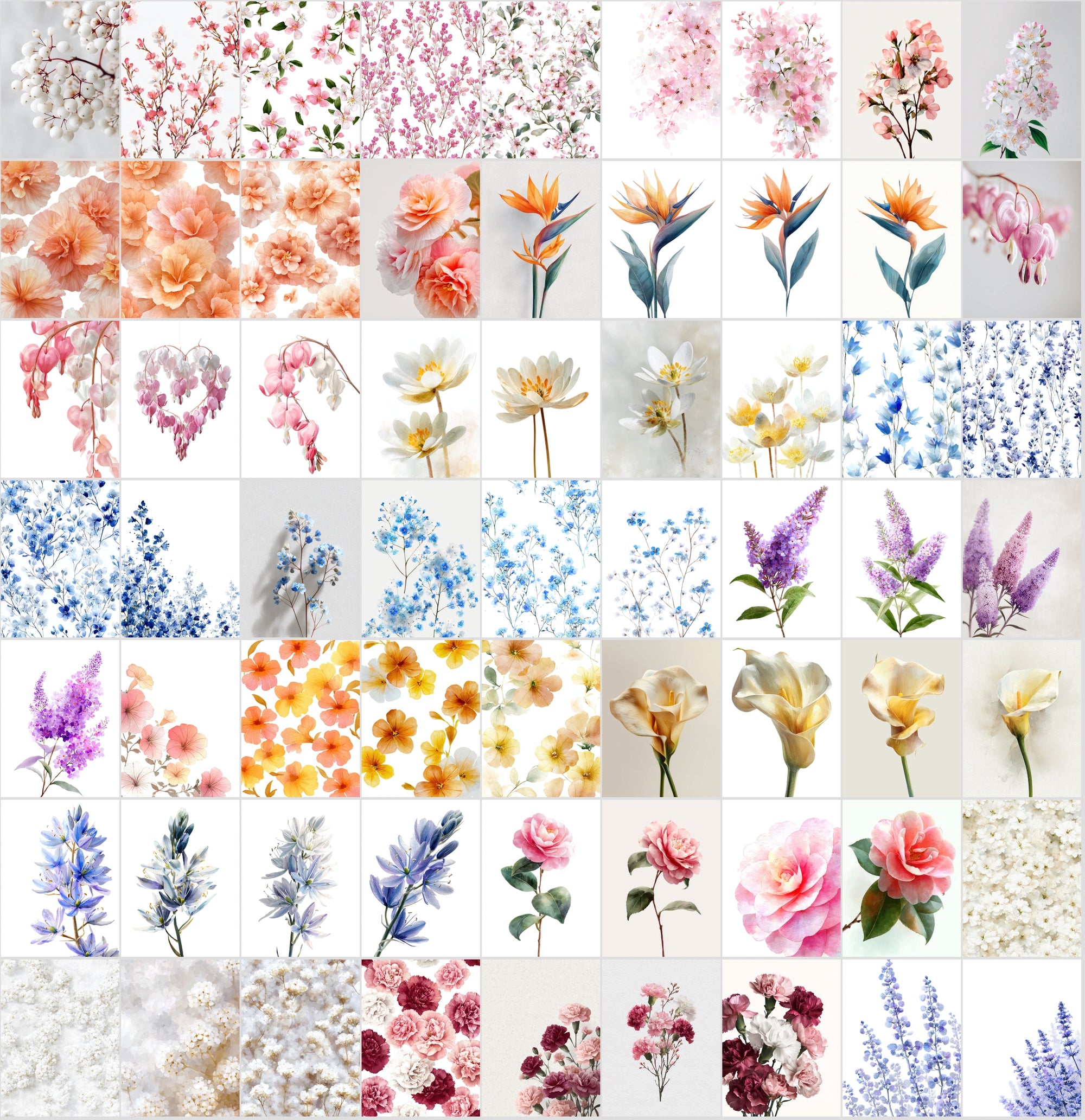 620 Watercolor Floral Images Bundle | Commercial Use Digital Clipart | High Resolution Botanical Graphics