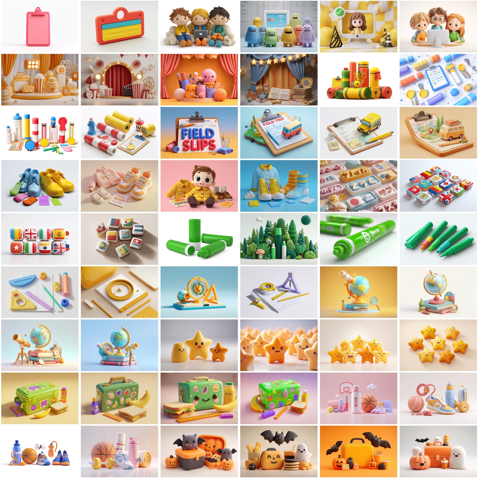 575 Clay Back-to-School Images • Pastel 3D Clipart