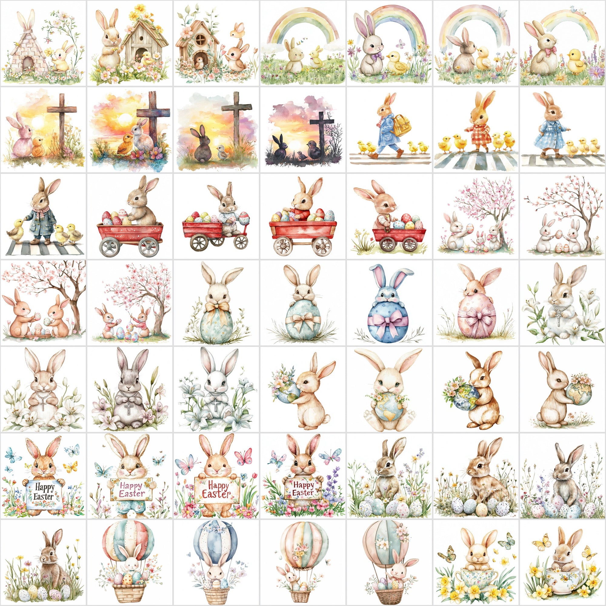 550 Watercolor Easter Clipart | Christian & Spring JPG Bundle