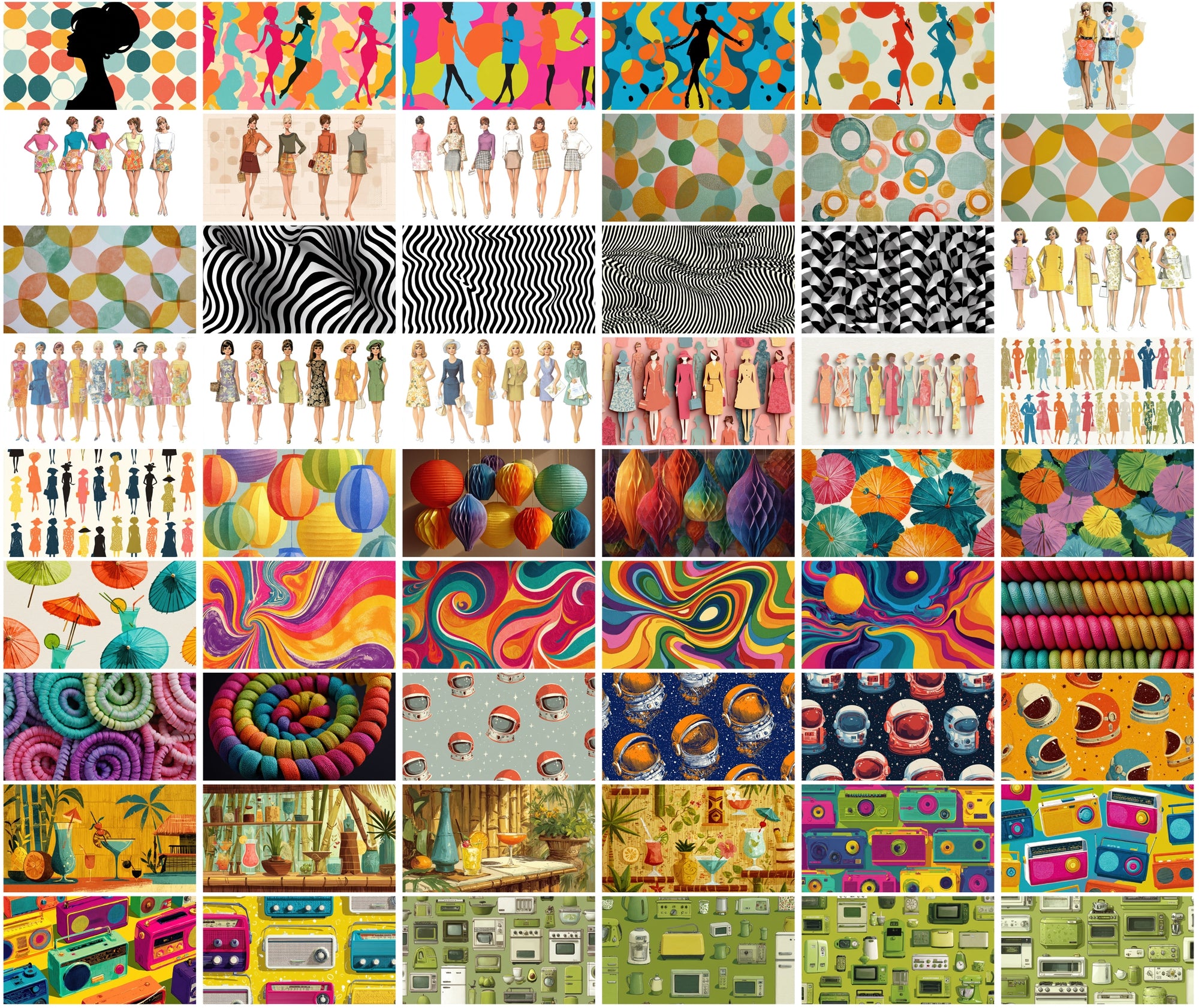 550 Retro Backgrounds Bundle | Vintage Mid-Century & Groovy 70s Patterns