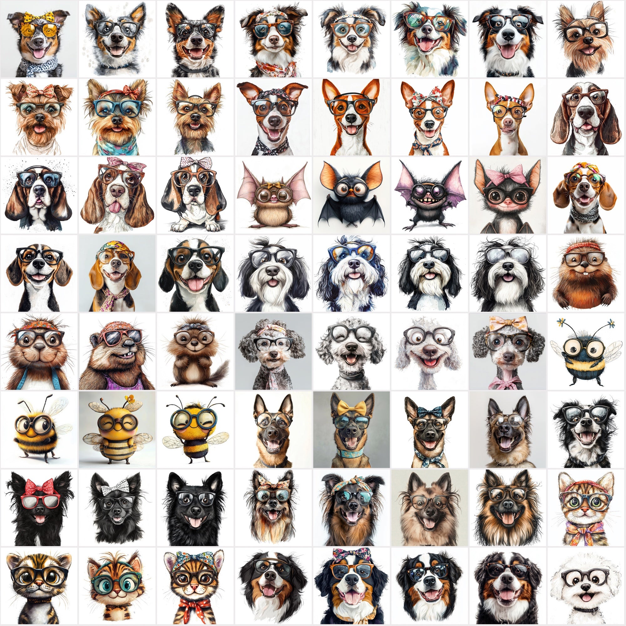 960 Funny Animal Portraits with Eyeglasses & Scarfs