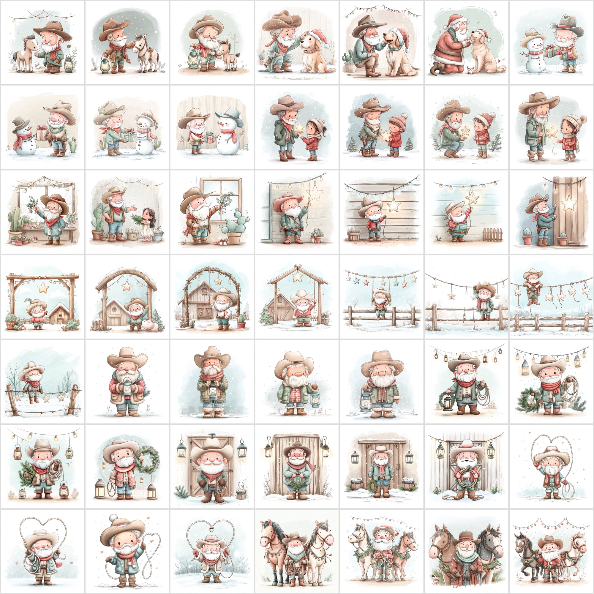 600 Winter Cowboy Christmas Images – Cozy Western Holiday Art, Santa & Cowgirl Scenes, Rustic Ranch Aesthetic, Commercial Use JPG