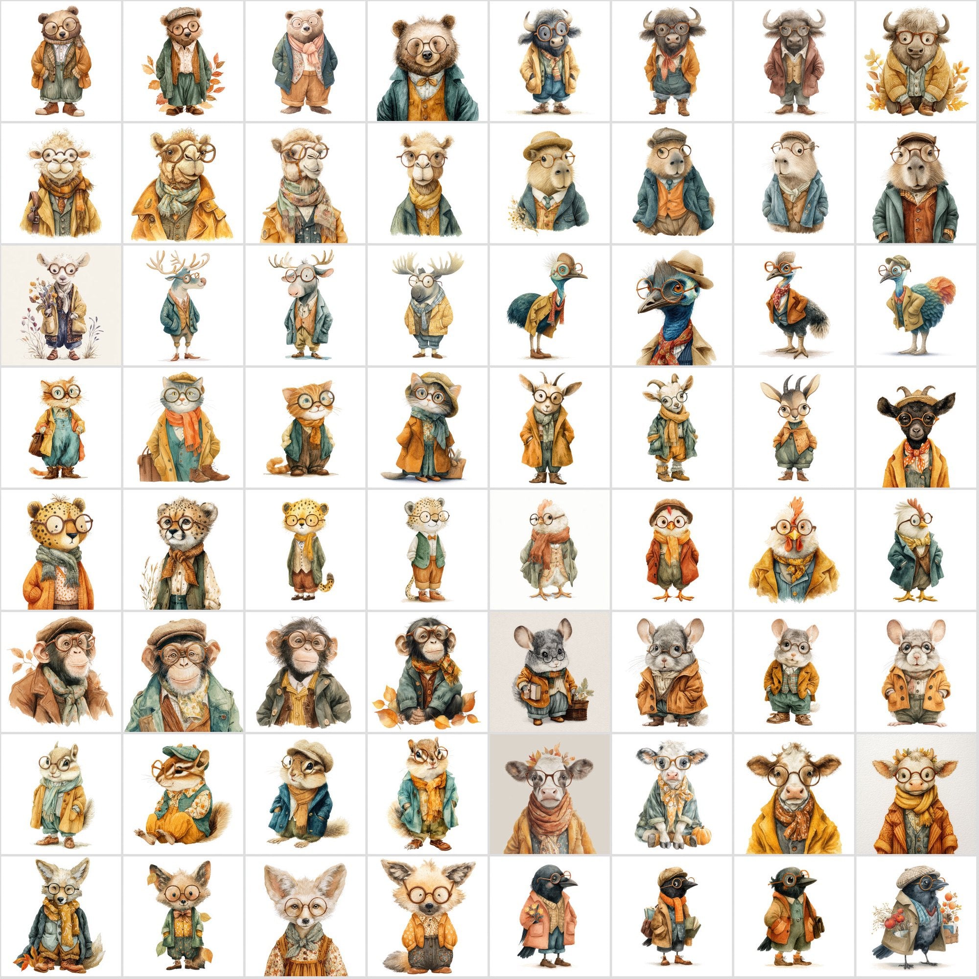 600 Adorable Watercolor Animal Illustrations – Vintage Fall Style