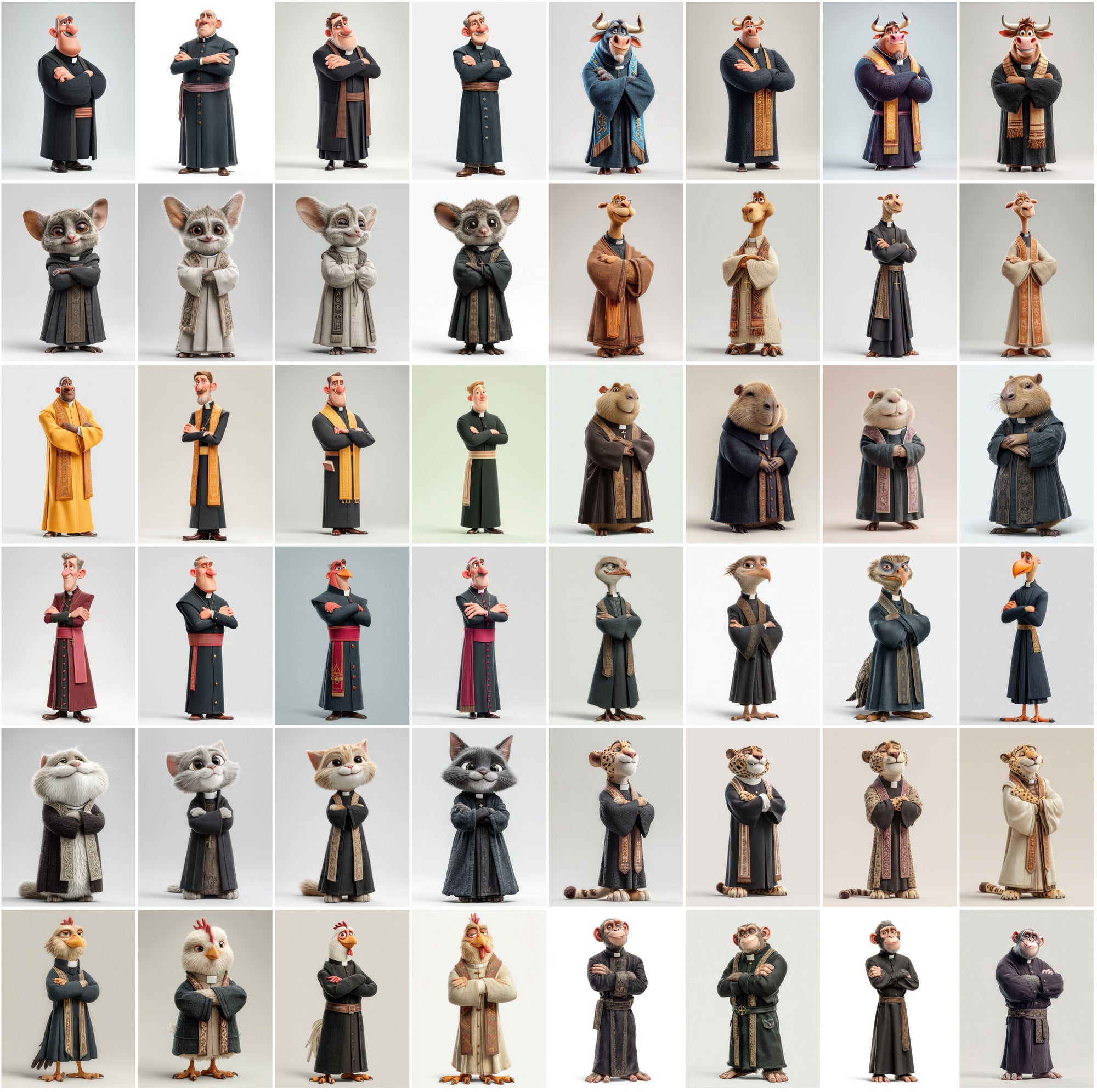 590 Cute Animal Priest Illustrations – High-Resolution JPGs with Commercial License