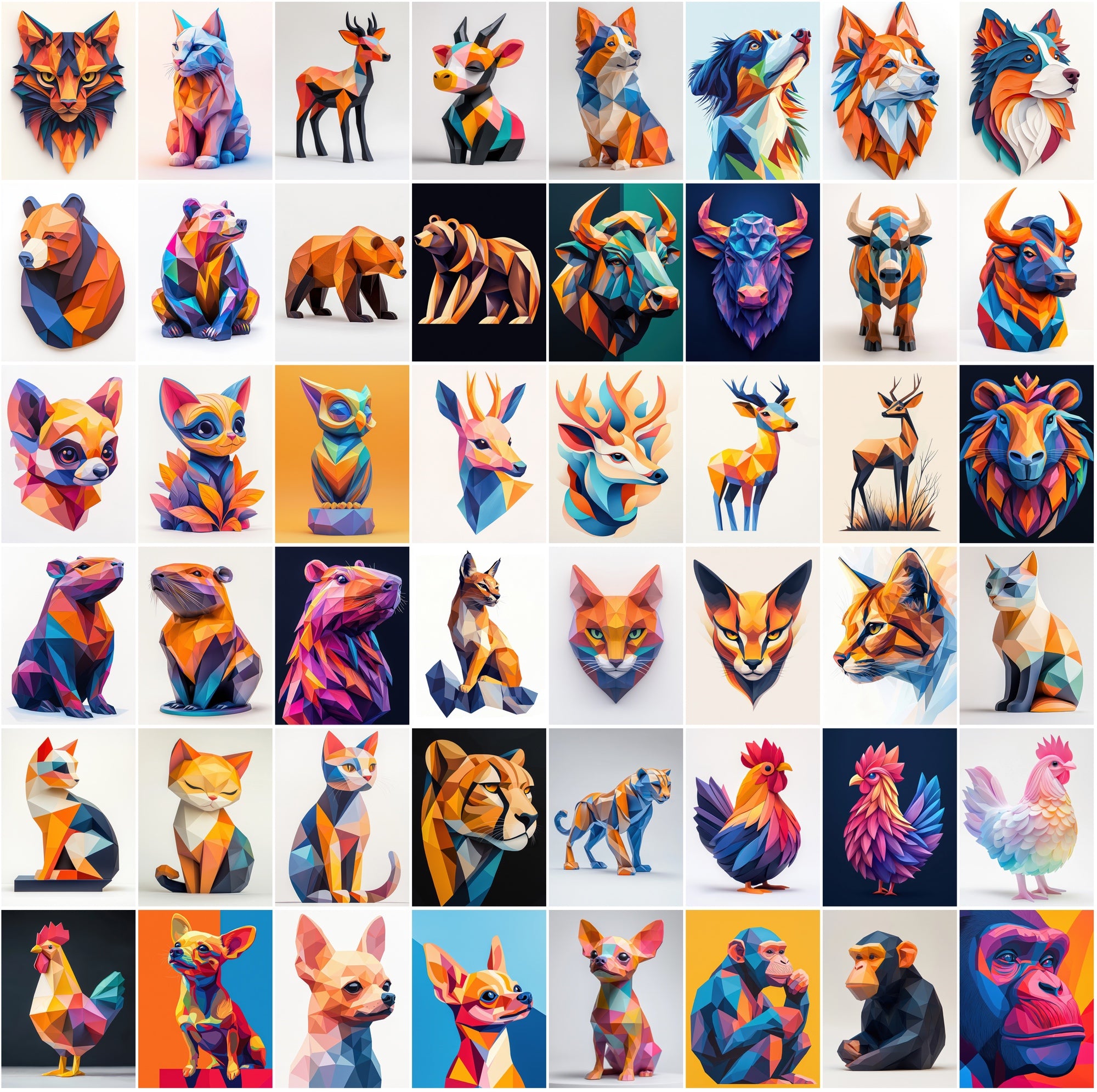 495 Polygon Style Animal Graphics - Vibrant Colorful Animal Art, Commercial License