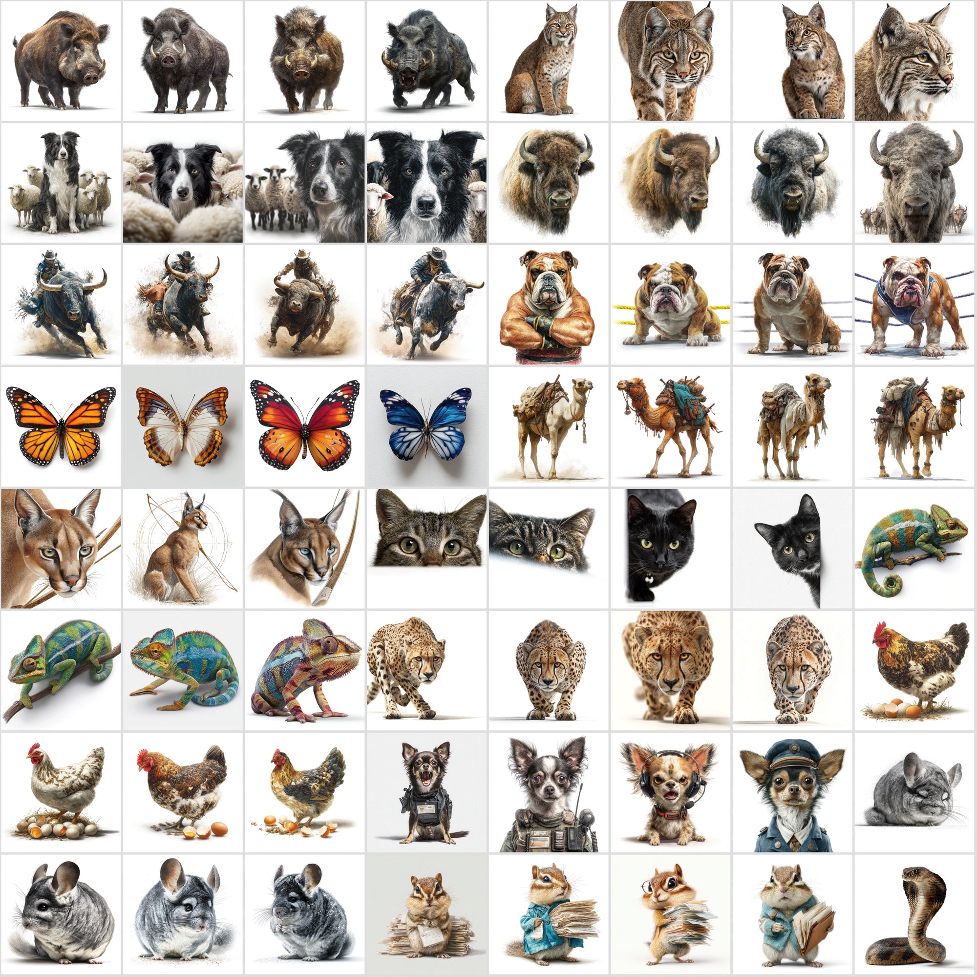 570 Realistic Animal Illustrations in Unique Professions